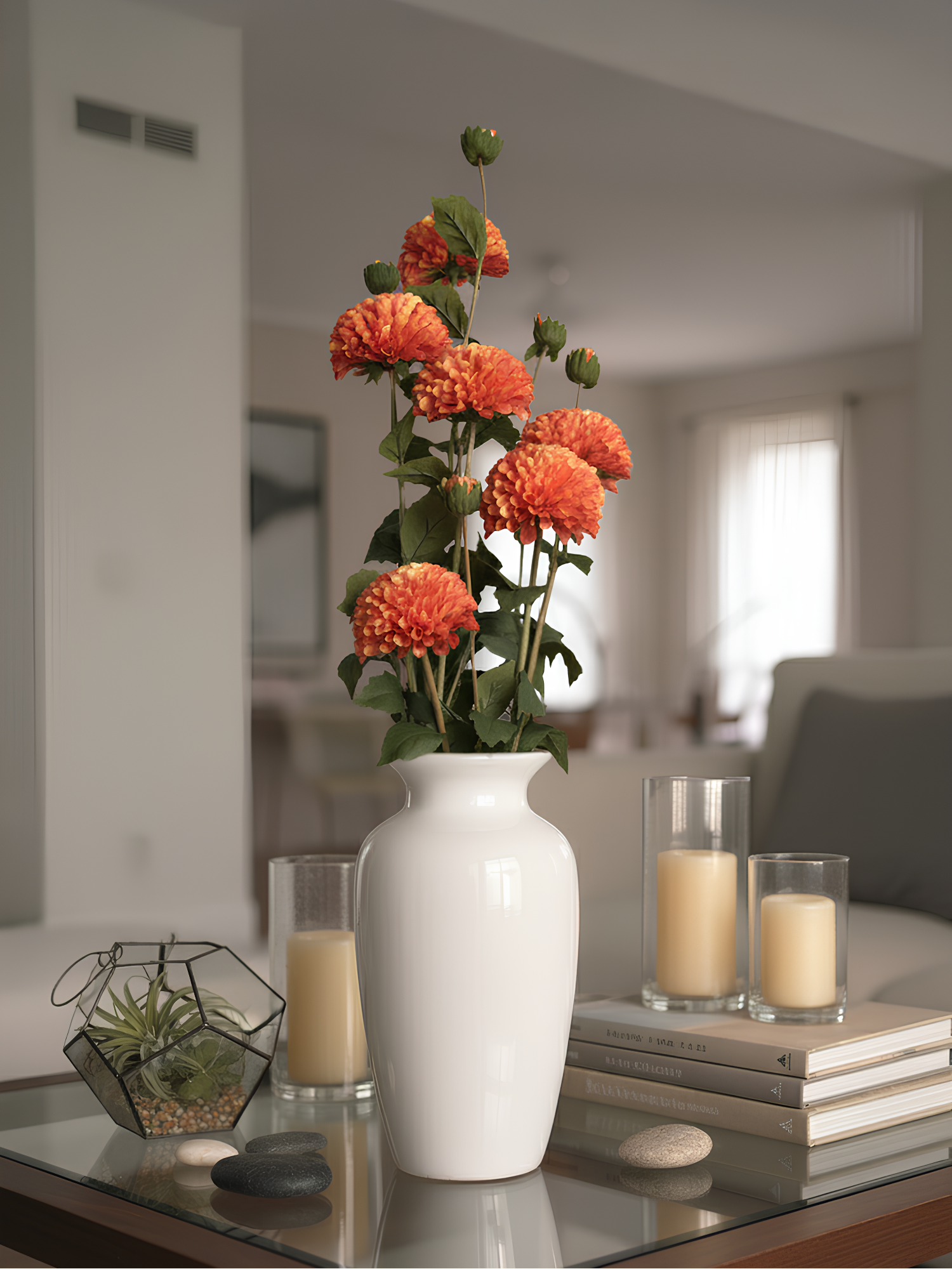 Amaranton™ 32" Artificial Dahlia with 1 Small Bloom and 1 Bud - Orange