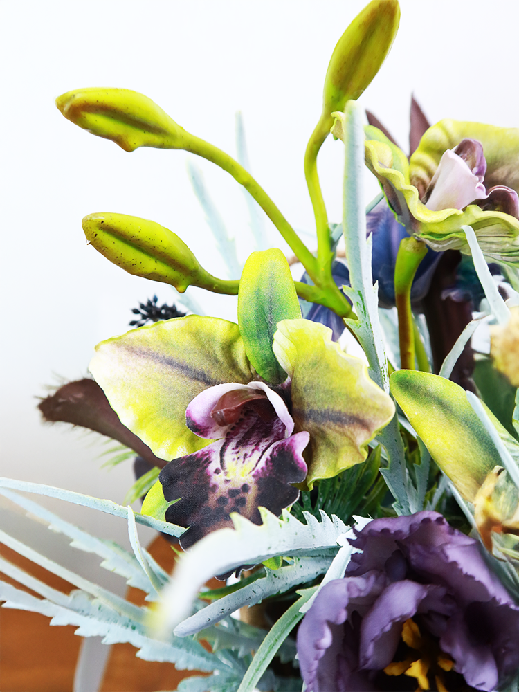 The "Violet Vine" Purple Petunias & Iris Hanging Basket Bouquet