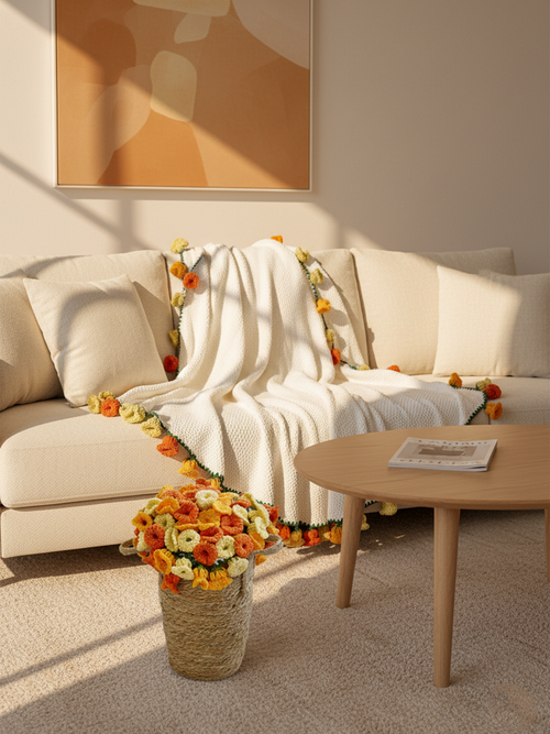 Crochet Flower Bouquet Throw Blanket
