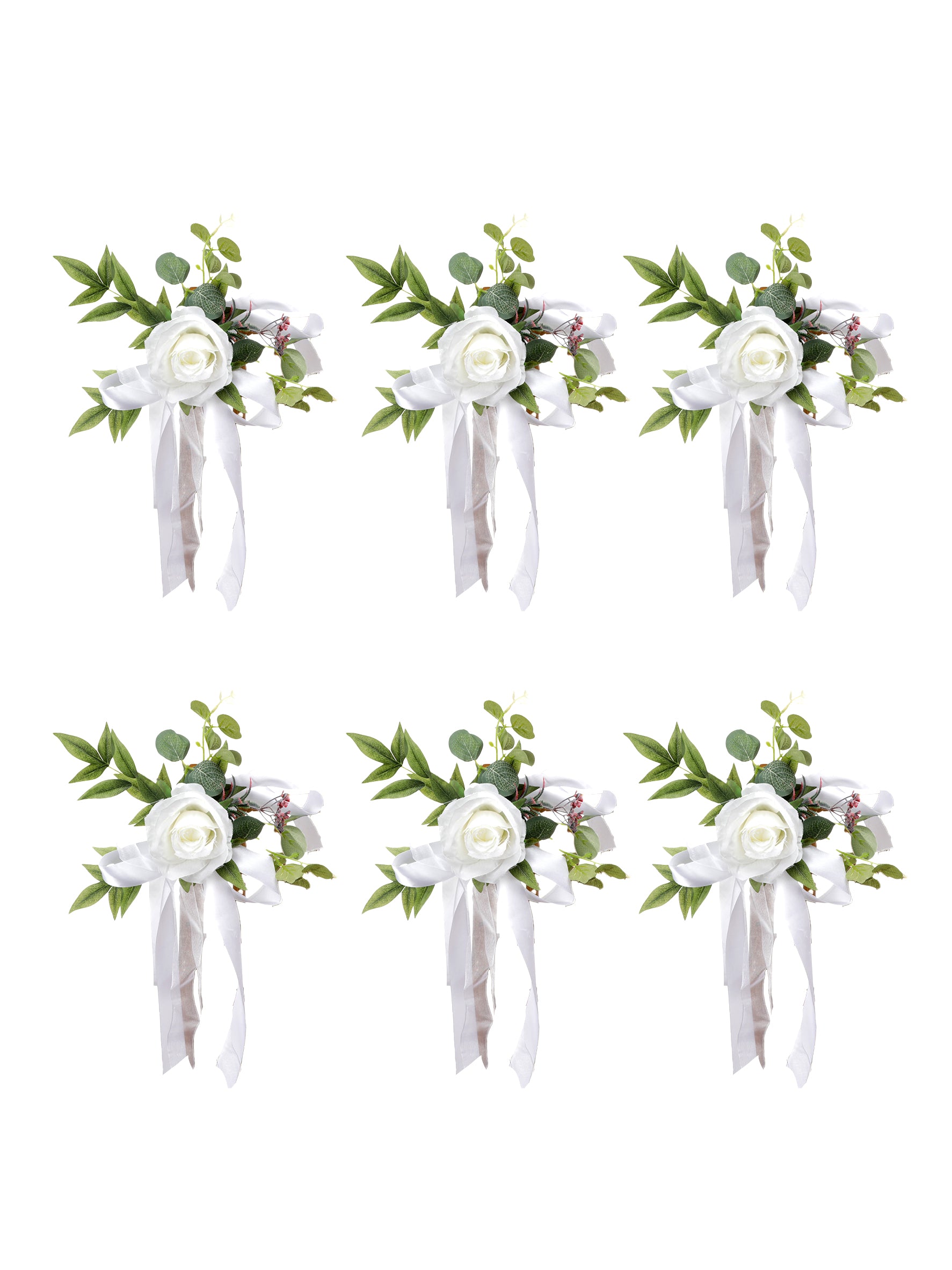 White Rose & Ribbon Decor Set - 6 Pcs