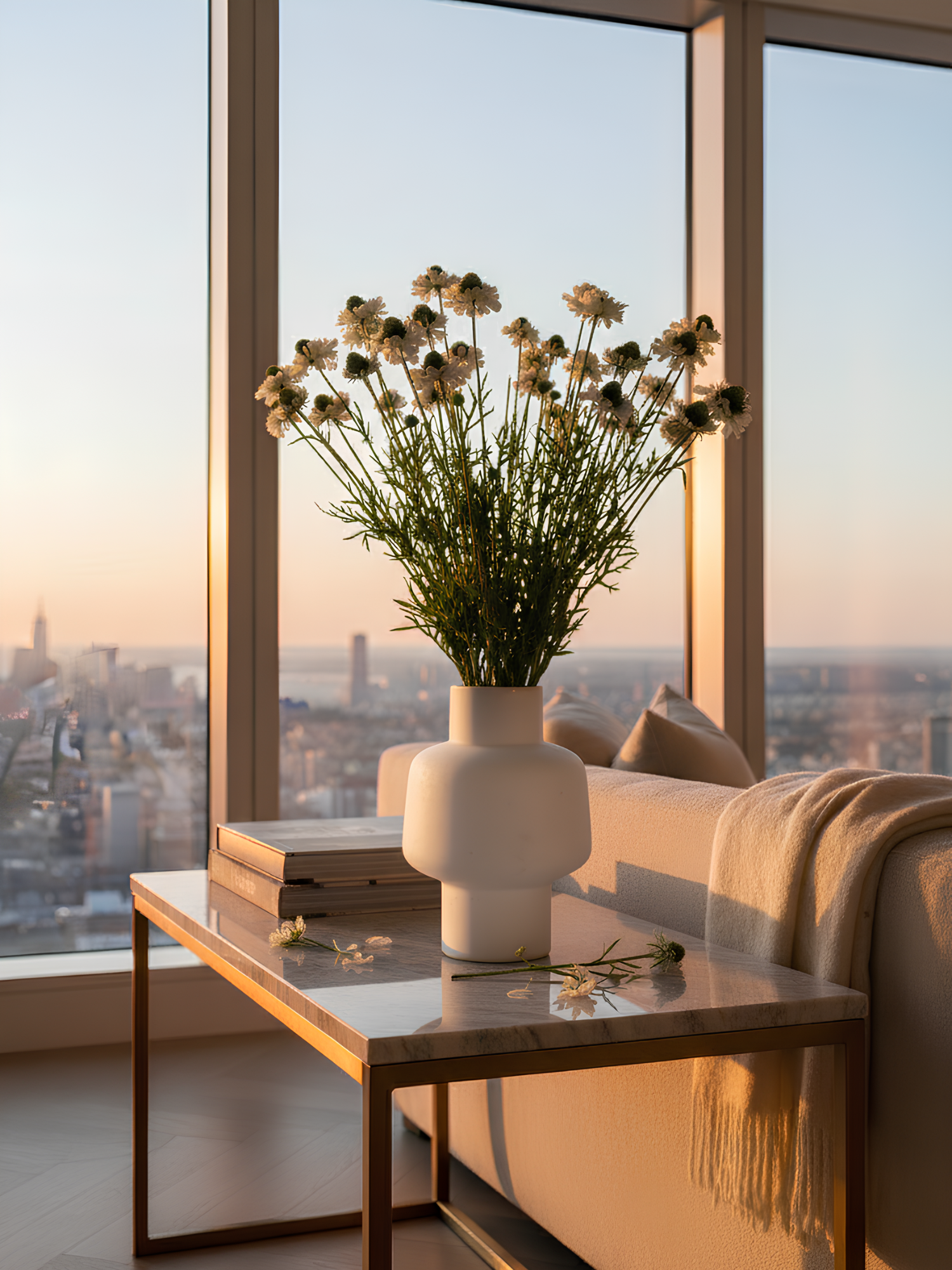 Amaranton™ 29" Realistica™ Scabiosa with 5 Blooms and 1 Bud - White