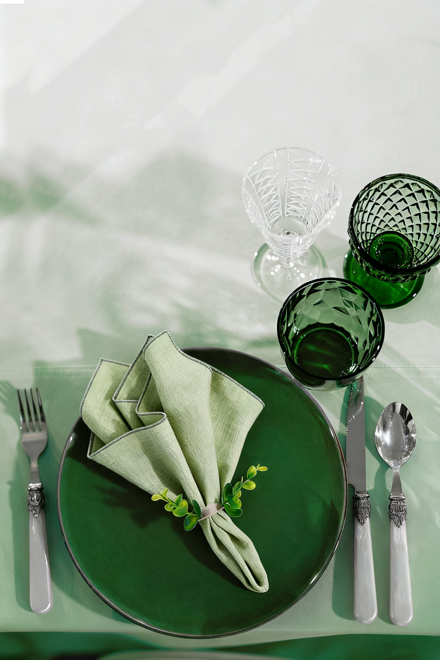 Green Table Napkins with Napkin Rings - 6 Set