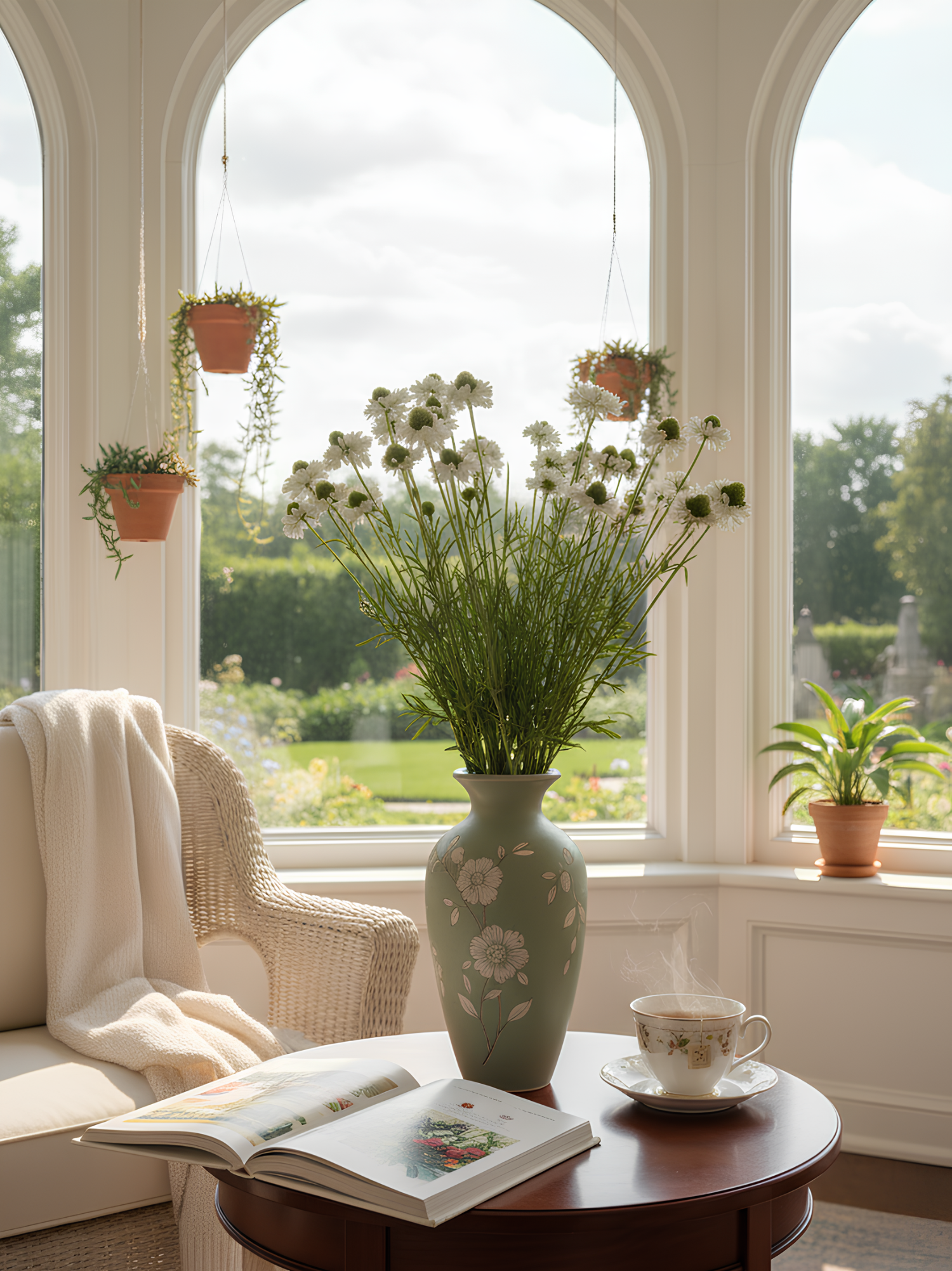 Amaranton™ 29" Realistica™ Scabiosa with 5 Blooms and 1 Bud - White