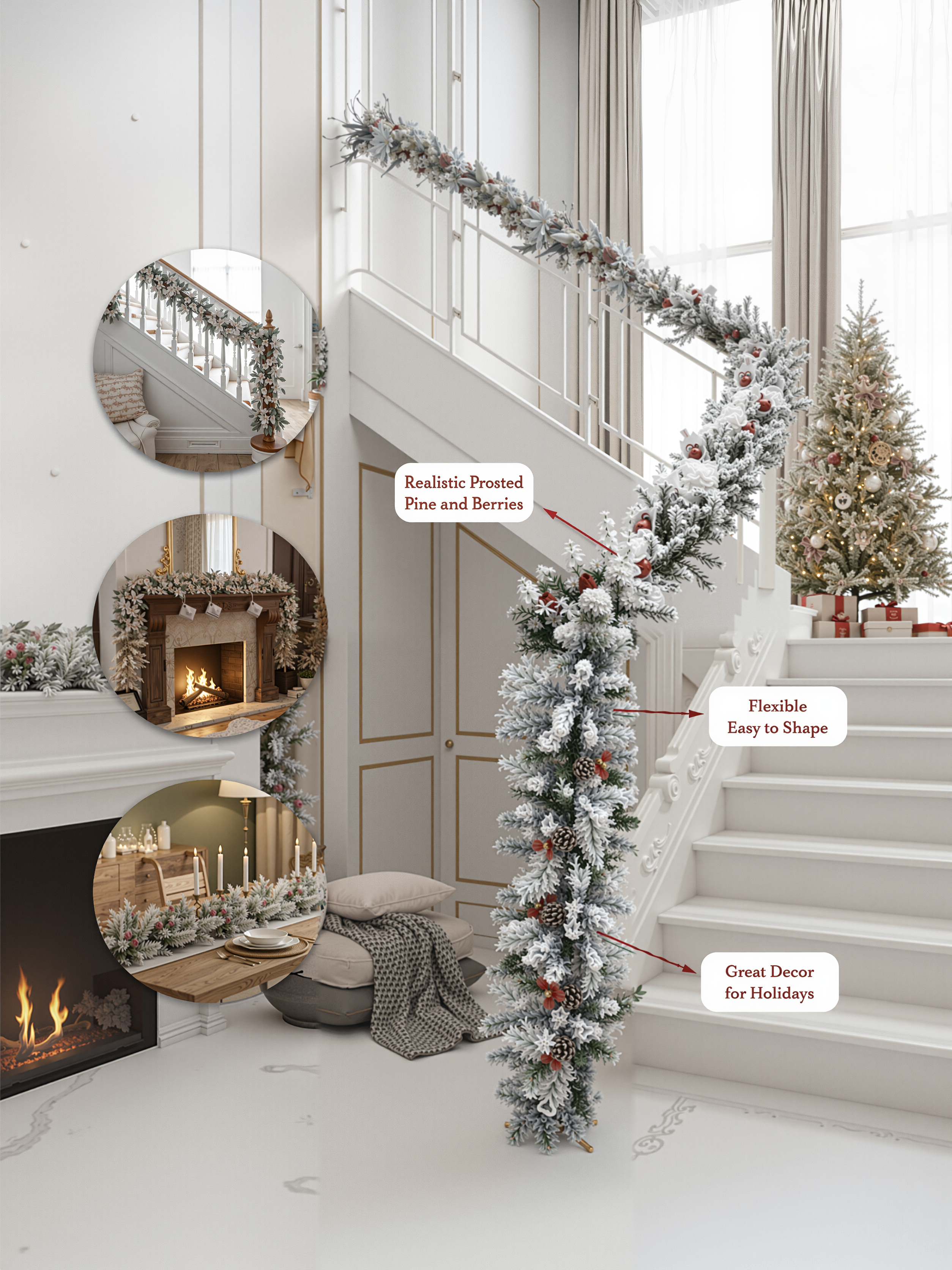 Amaranton™ White Frosted with Snow & Pinecones Garland - 79"