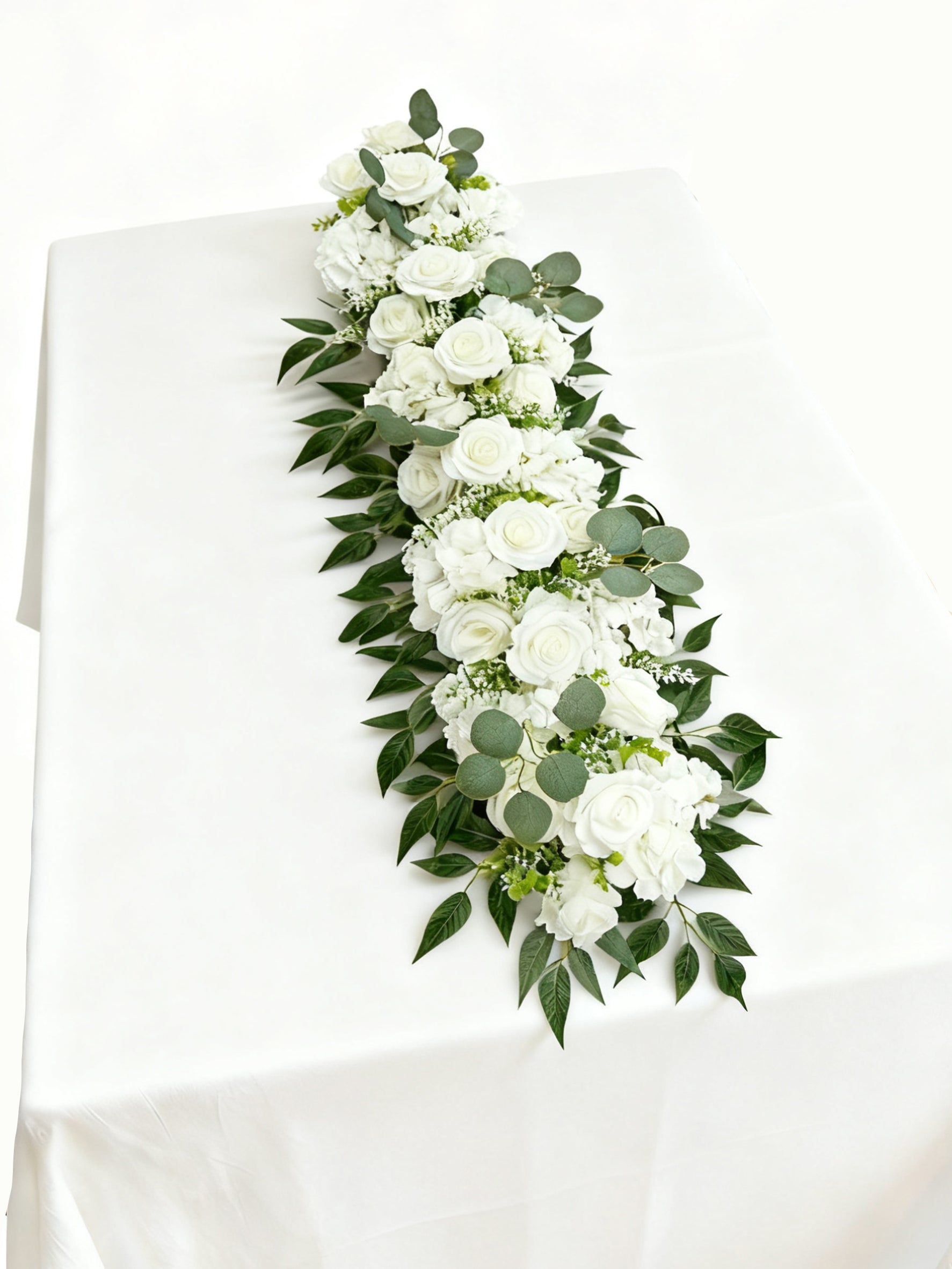 42.5" White Rose & Eucalyptus Faux Floral Table Arrangement