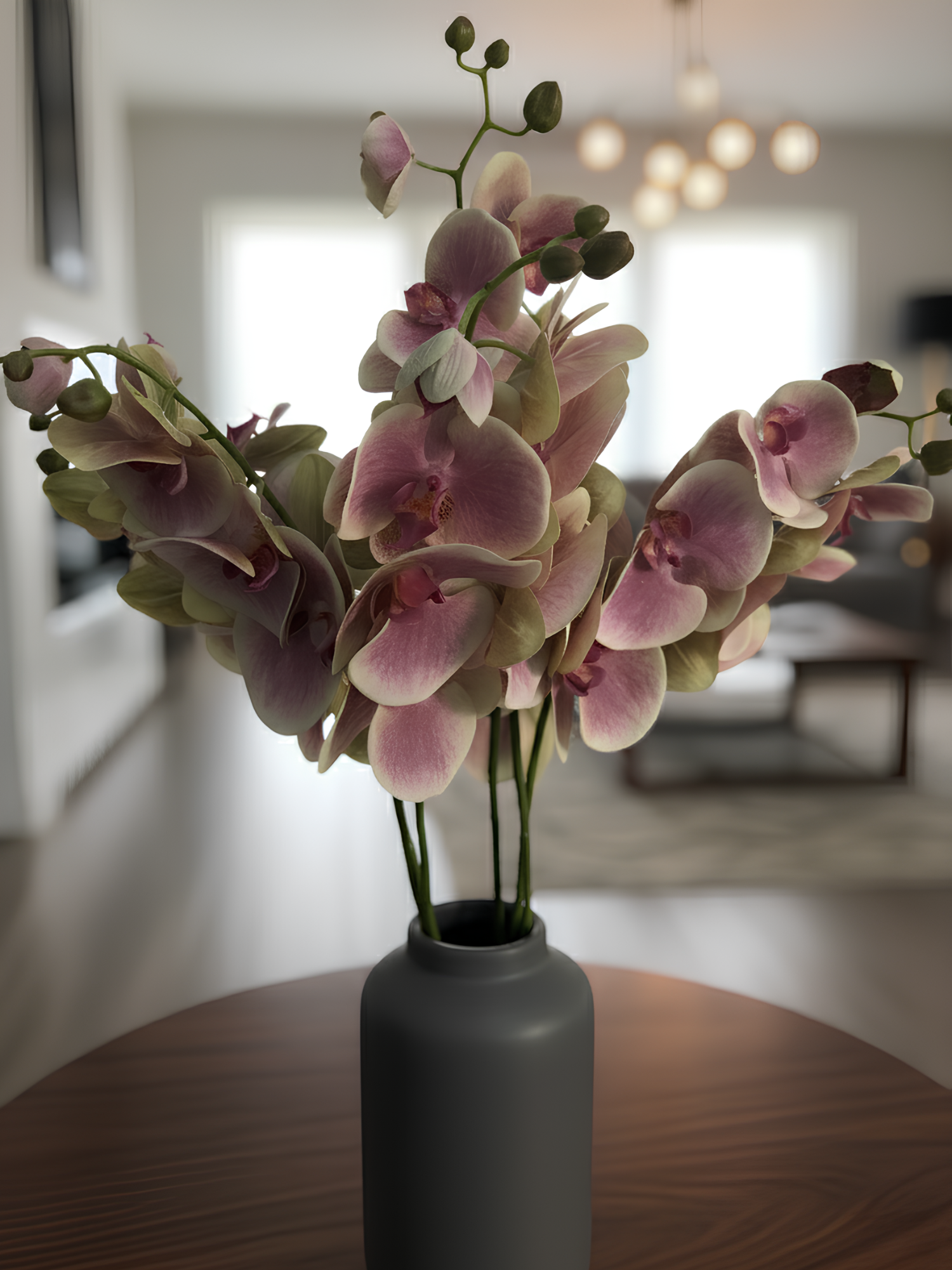 Orquídea polilla Amaranton de 99 cm con tacto real, 6 flores y 1 capullo, color rosa