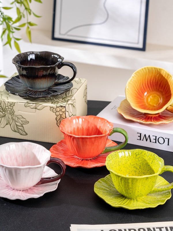 Poppy Flower Design Coffee Cup Set