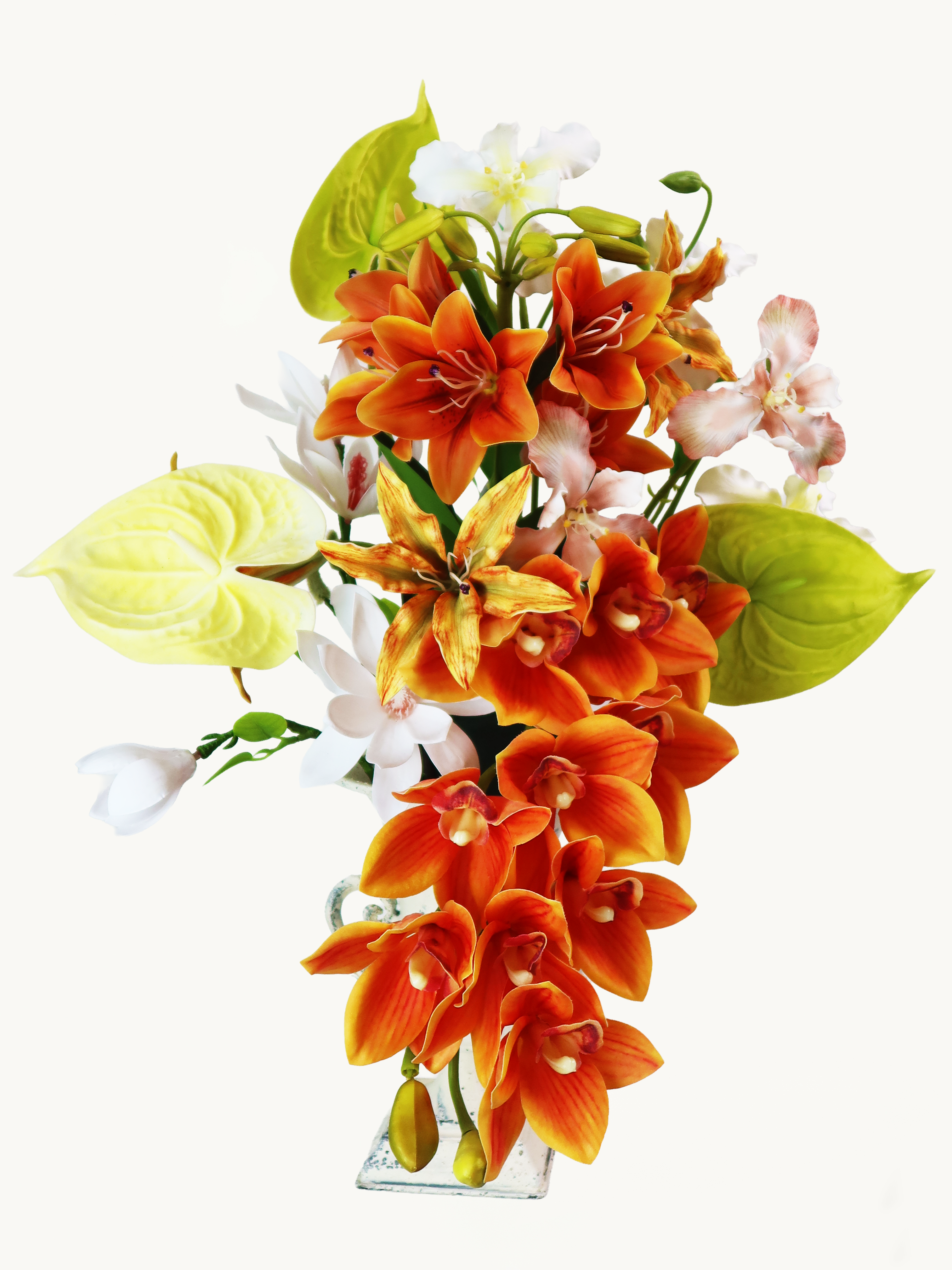 The "Sunset Cascade" Orange Orchid & Lily DIY Arrangements
