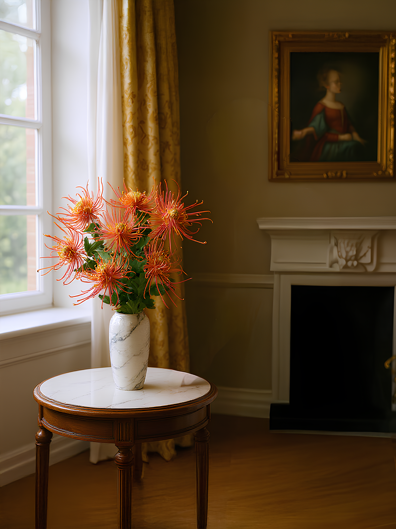30" Realistica™ Chrysanthemum shaped like Fiery Trees - Orange