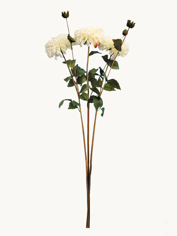 32" Realistic Dahlia with 1 Bloom and 1 Bud - White