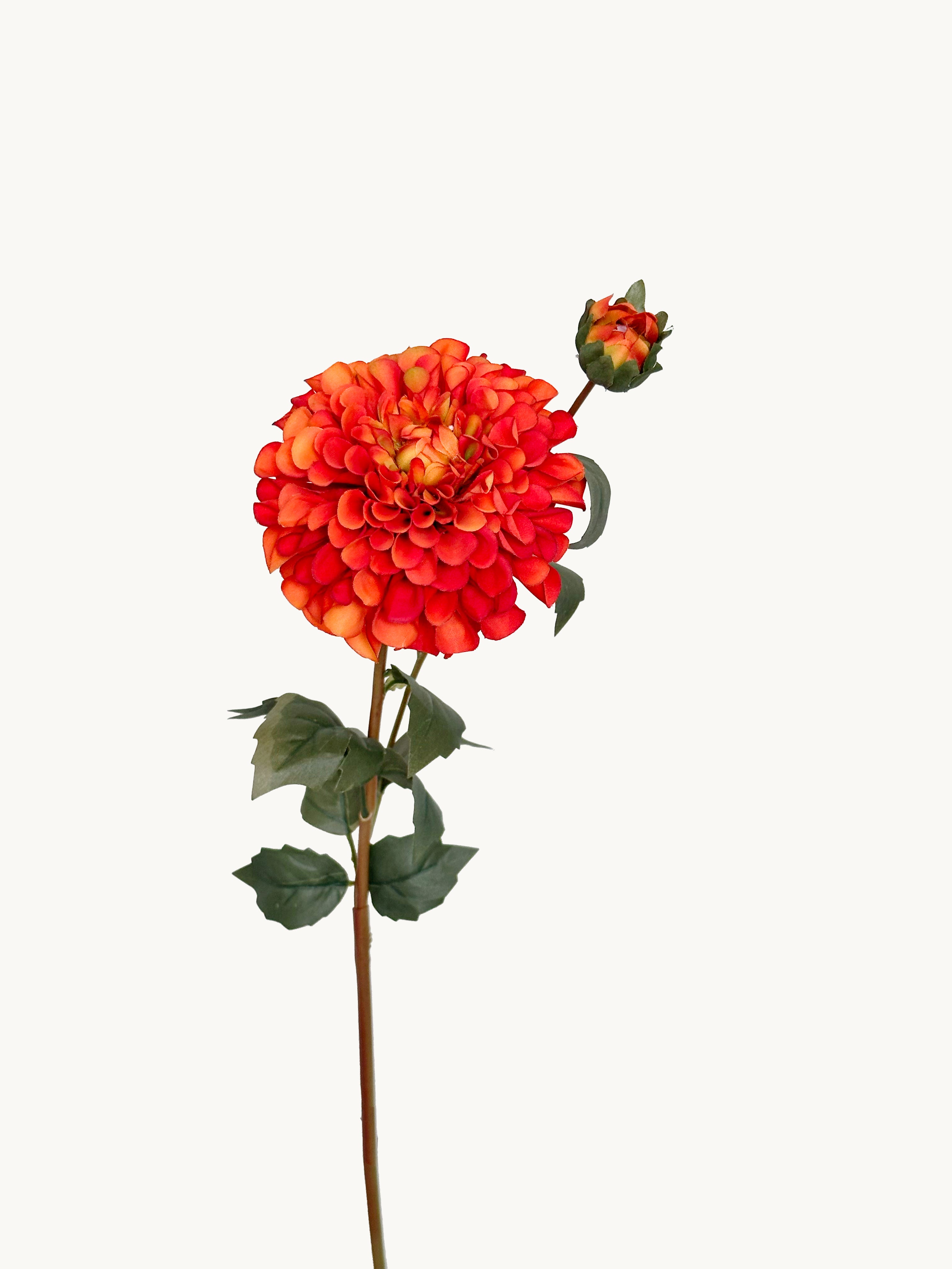 32" Large Realistic Dahlia with 1 Bloom & 1 Bud - Orange