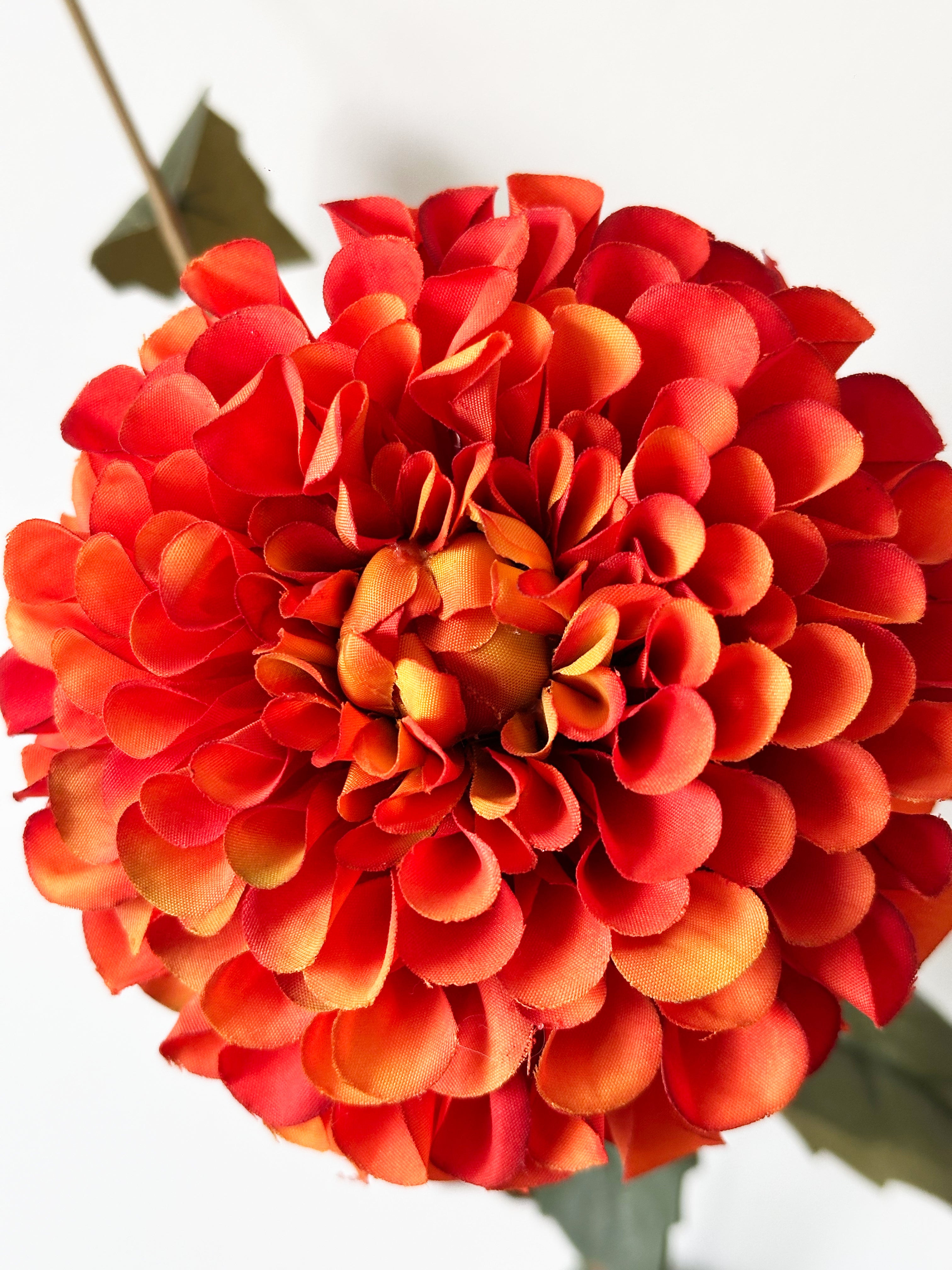 32" Large Realistic Dahlia with 1 Bloom & 1 Bud - Orange