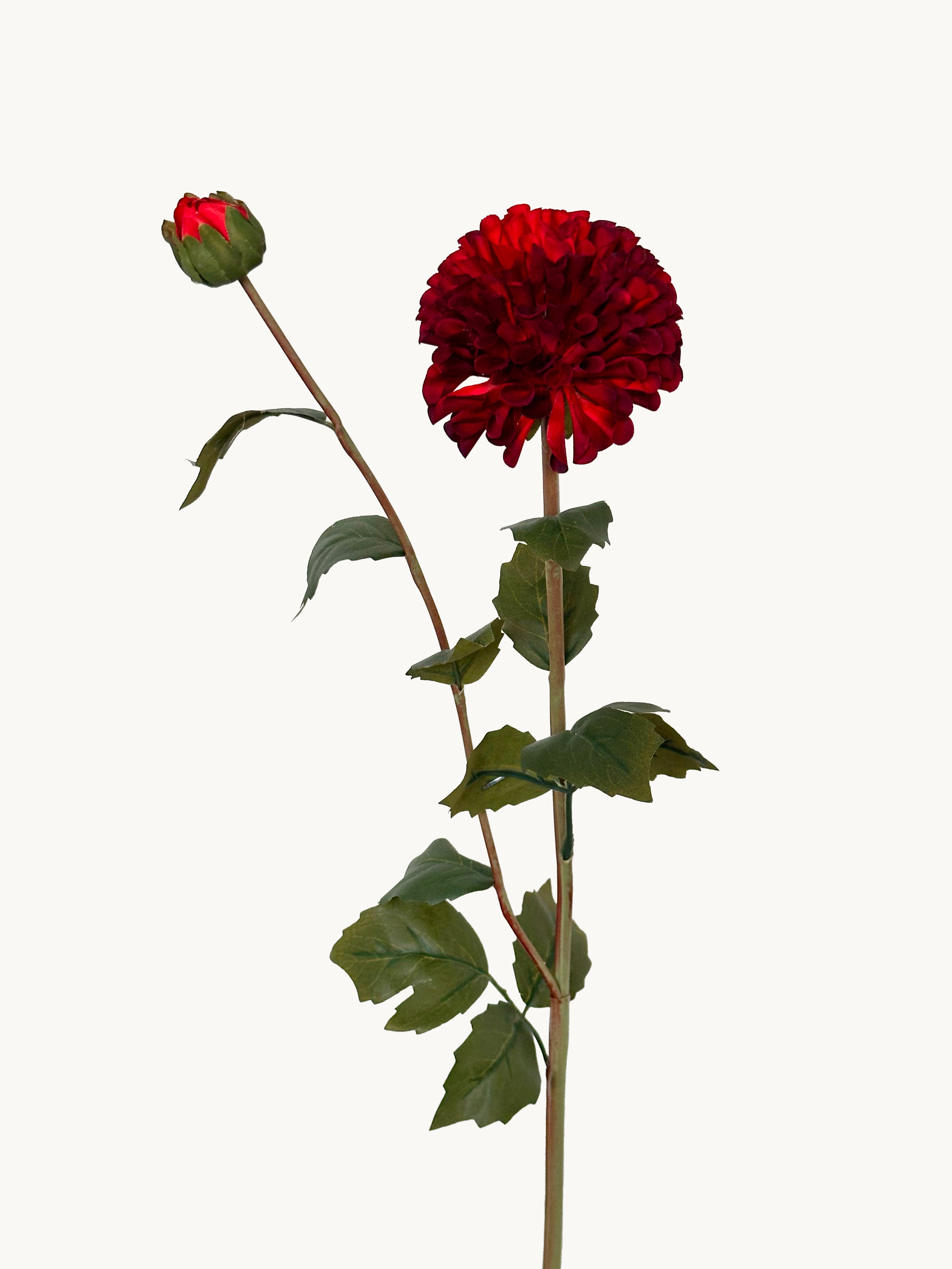 32" Small Artificial Dahlia with 1 Bloom and 1 Bud - Crimson