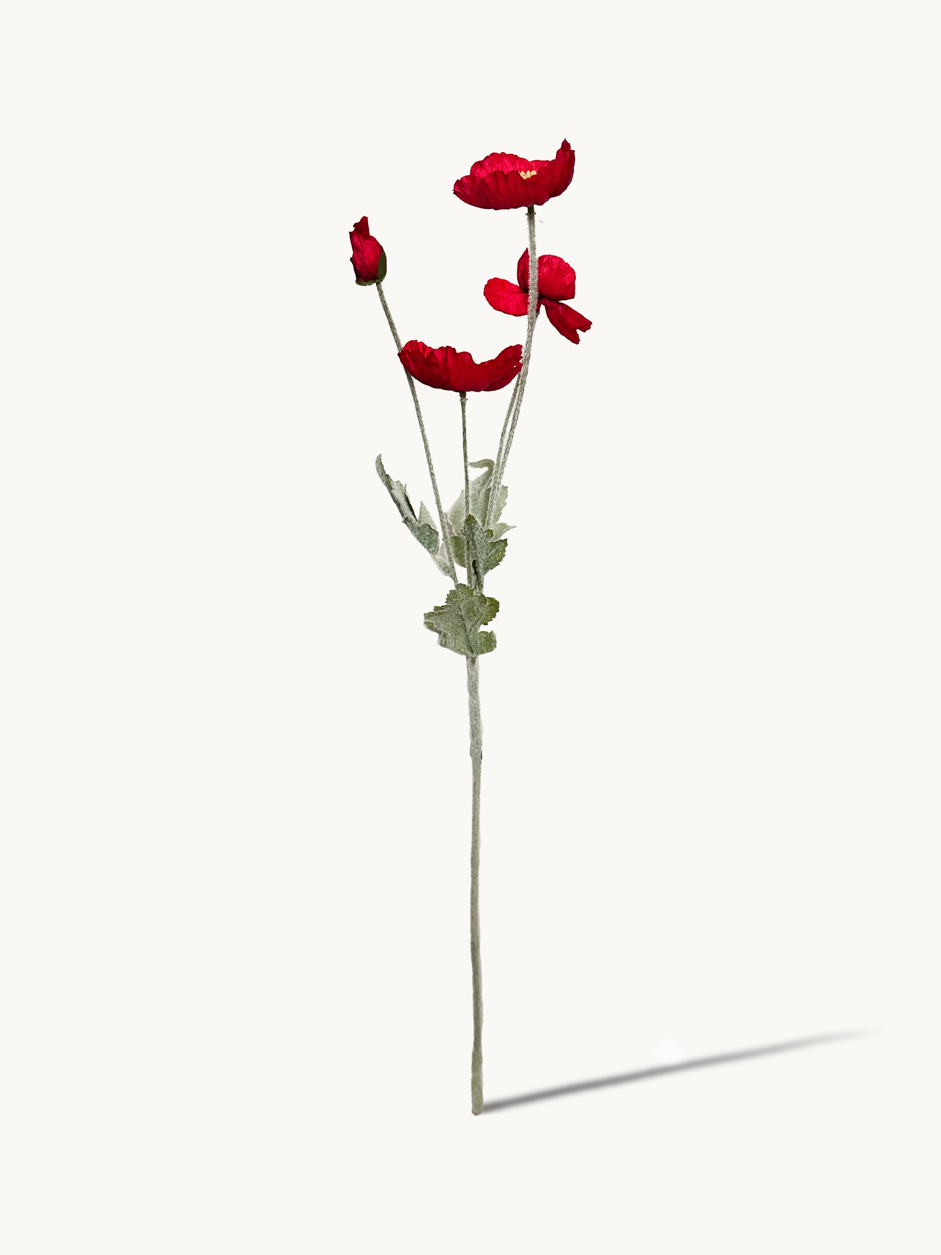 Amaranton 24" Realistic Poppy with 3 Blooms & 1 Bud - Red