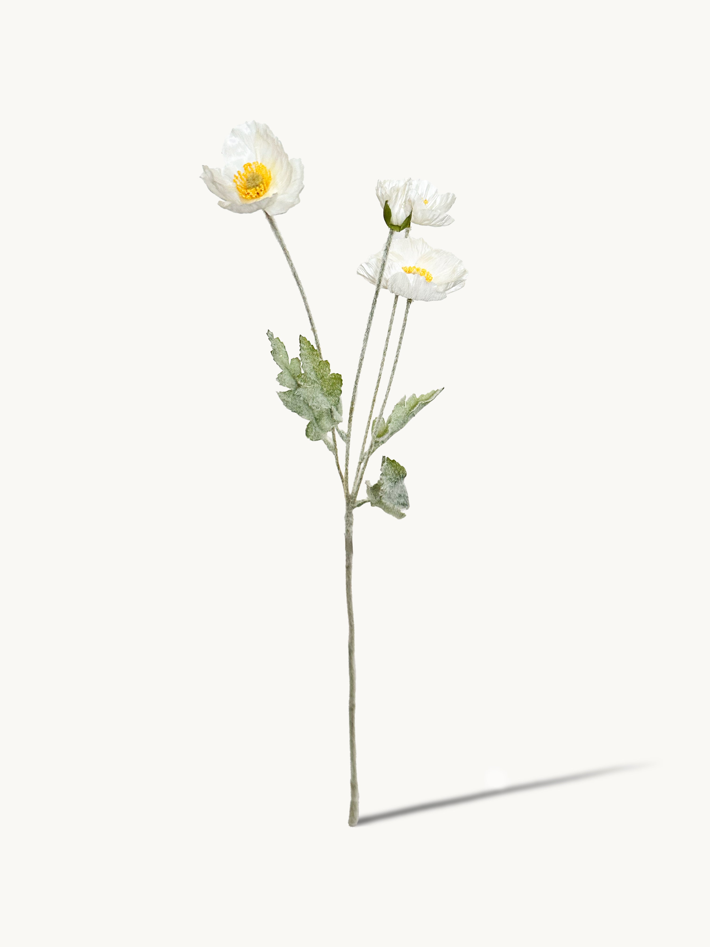 Amaranton 24" Realistic Poppy with 3 Blooms & 1 Bud - White