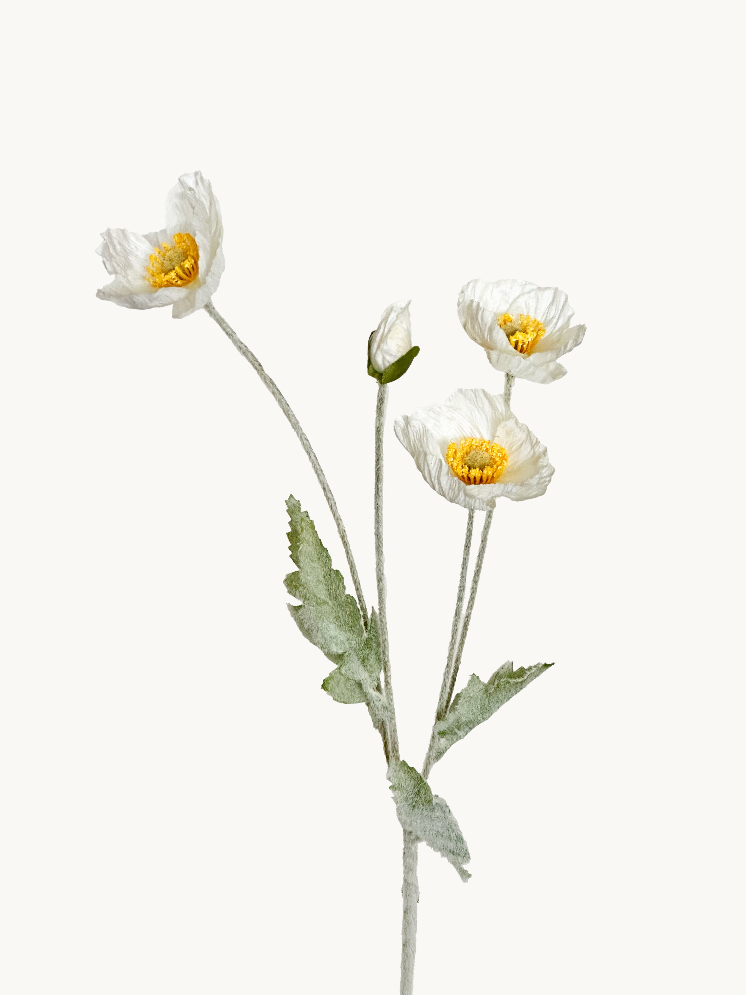 Amaranton 24" Realistic Poppy with 3 Blooms & 1 Bud - White