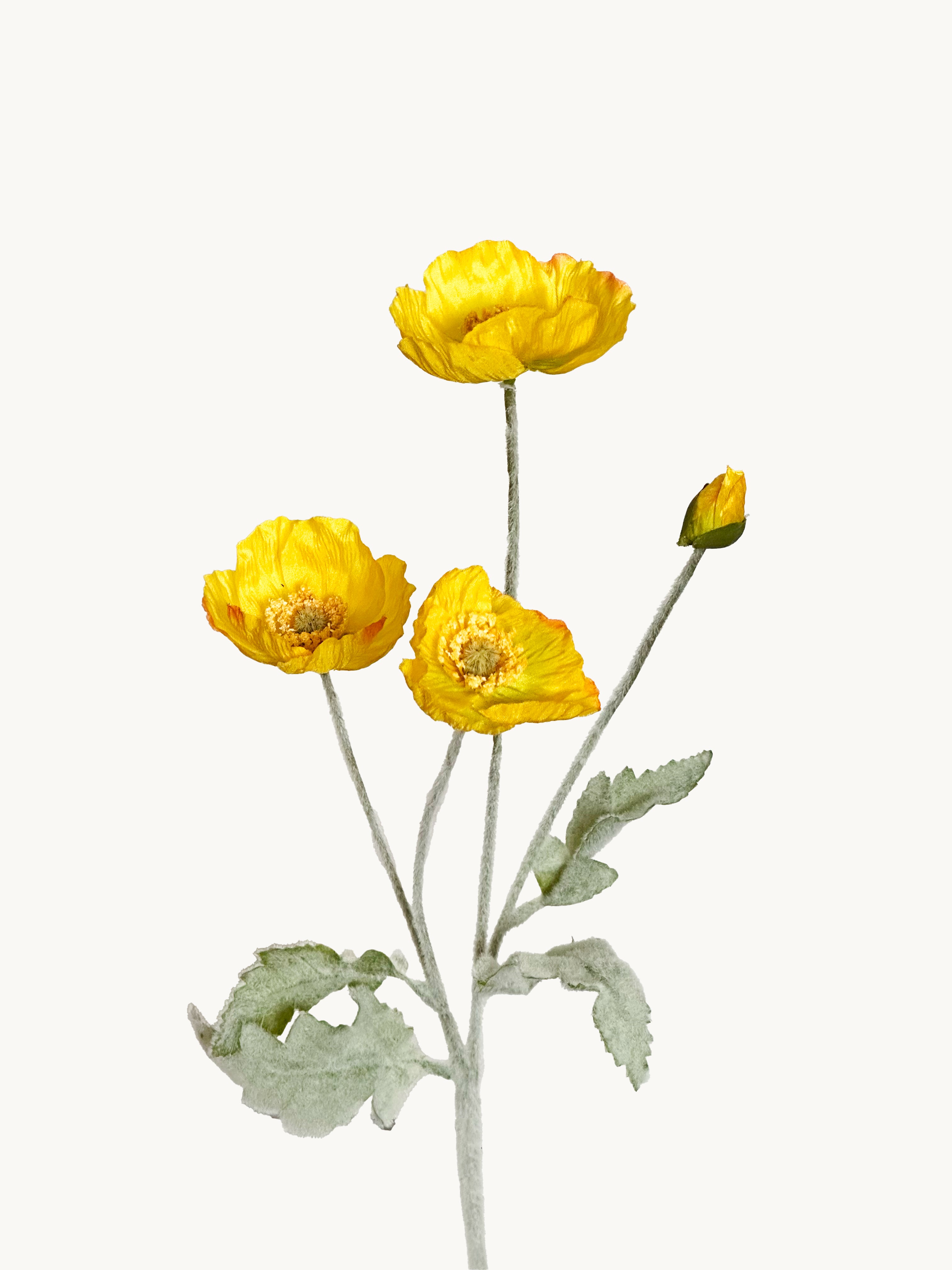Amaranton 24" Realistic Poppy with 3 Blooms & 1 Bud - Yellow