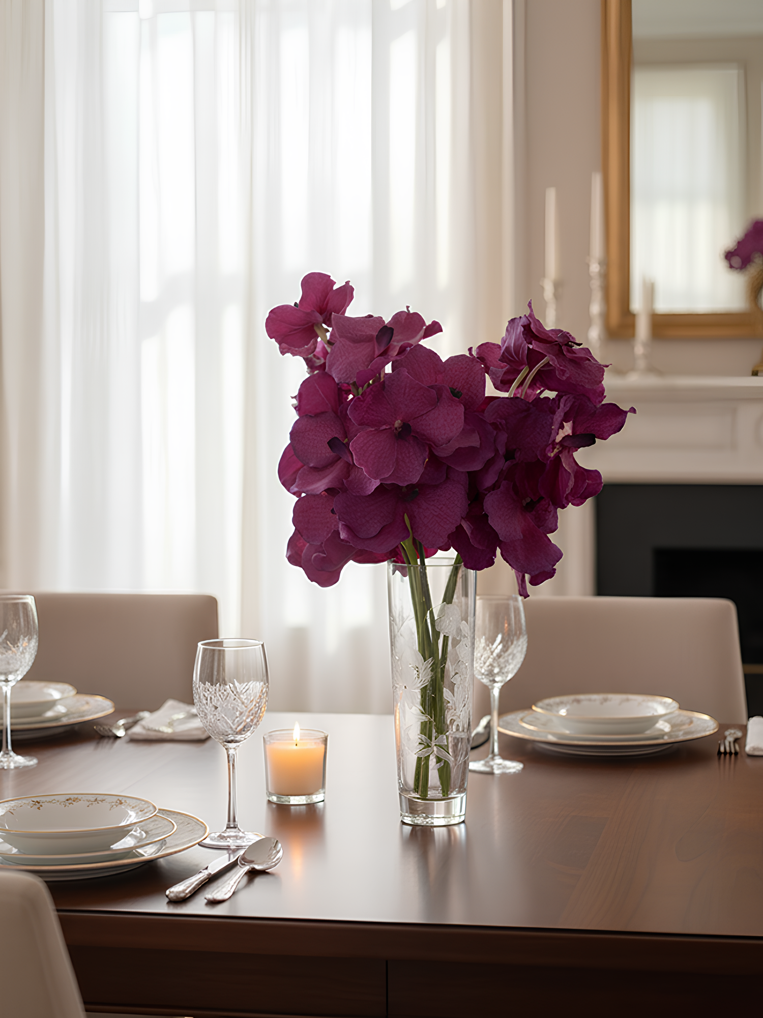 Orquídea Vanda Amaranton de 24" con tacto real - Morado rojizo