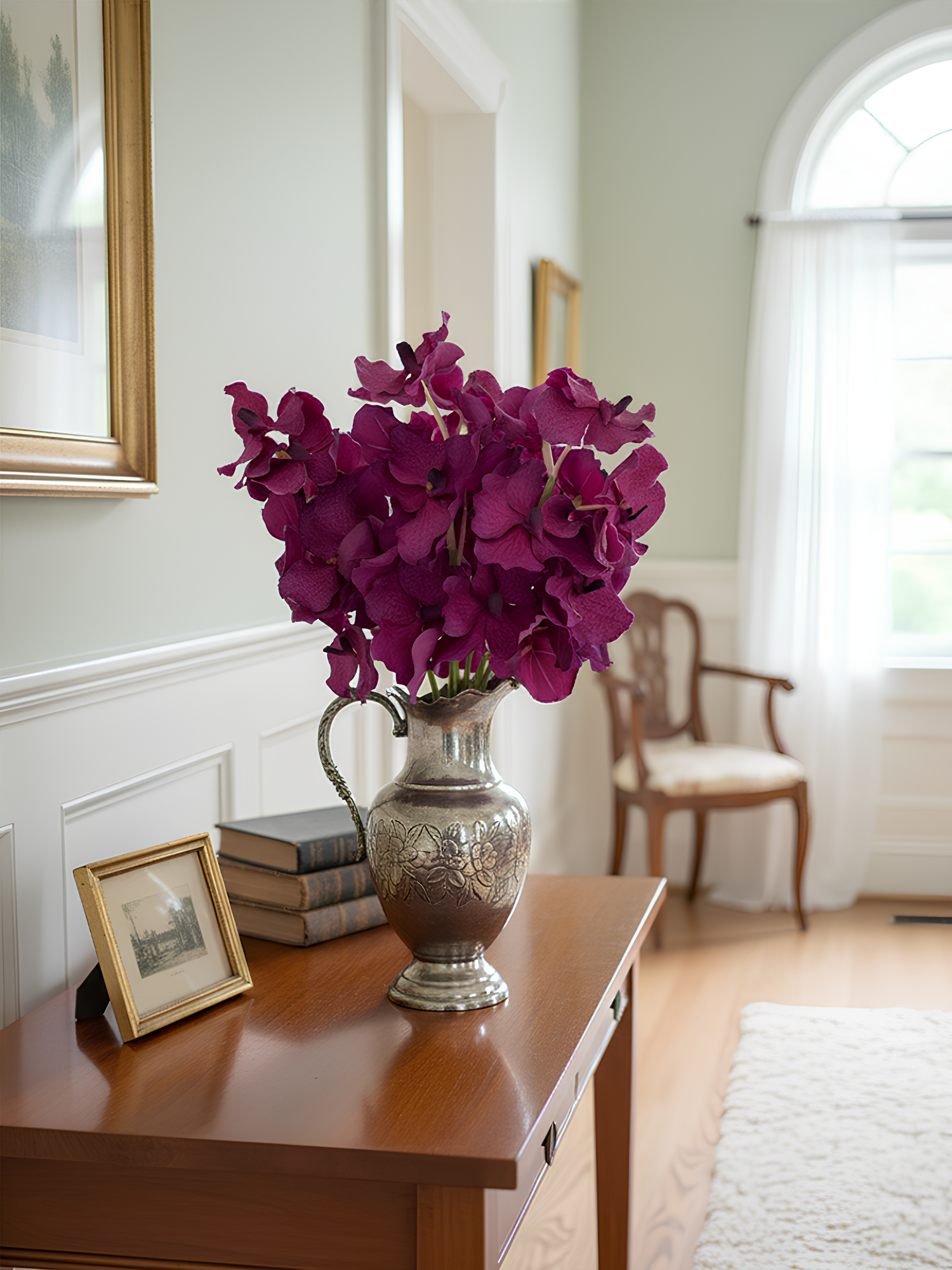 Orquídea Vanda Amaranton de 24" con tacto real - Morado rojizo