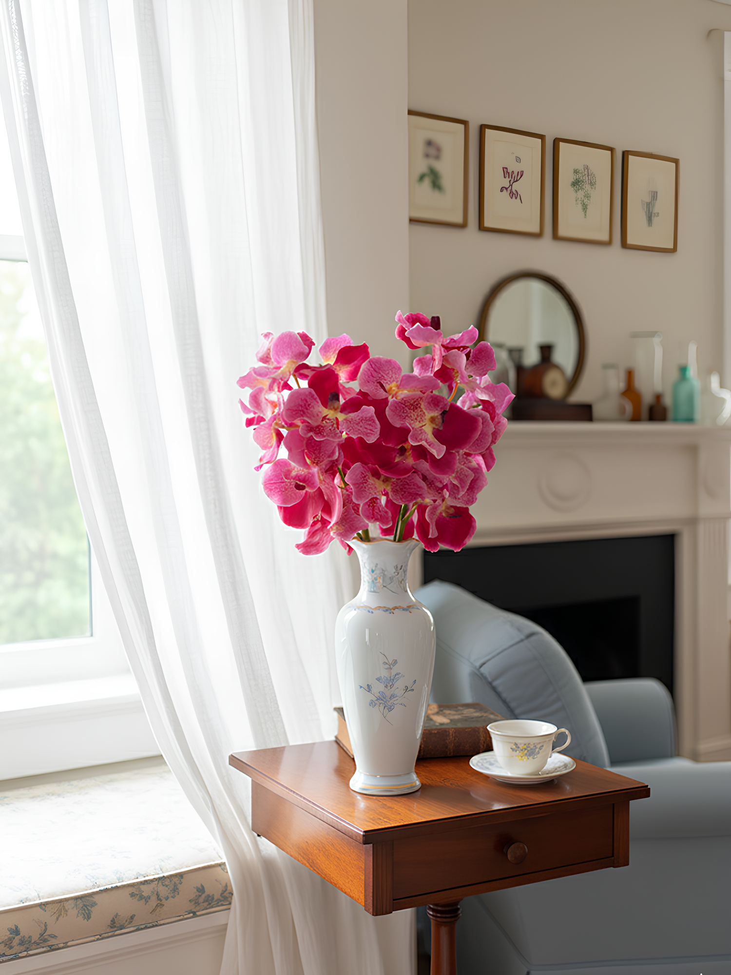 Orquídea Vanda Amaranton de 24" con tacto real - Fucsia