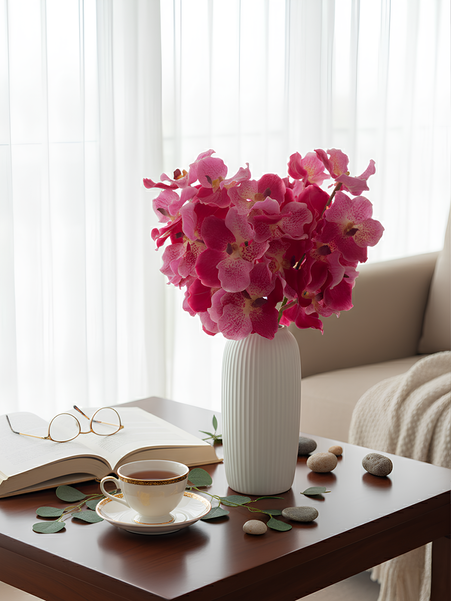 Orquídea Vanda Amaranton de 24" con tacto real - Fucsia