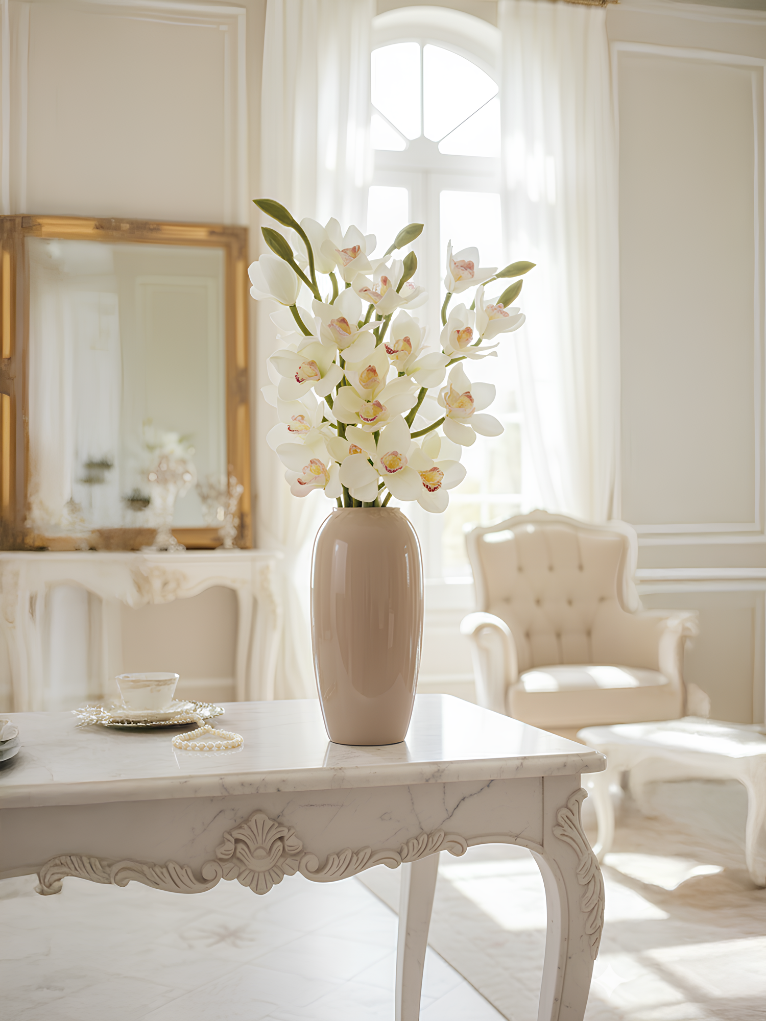 Amaranton 32" Real touch 10 - Bloom Cymbidium Orchid - Cream White