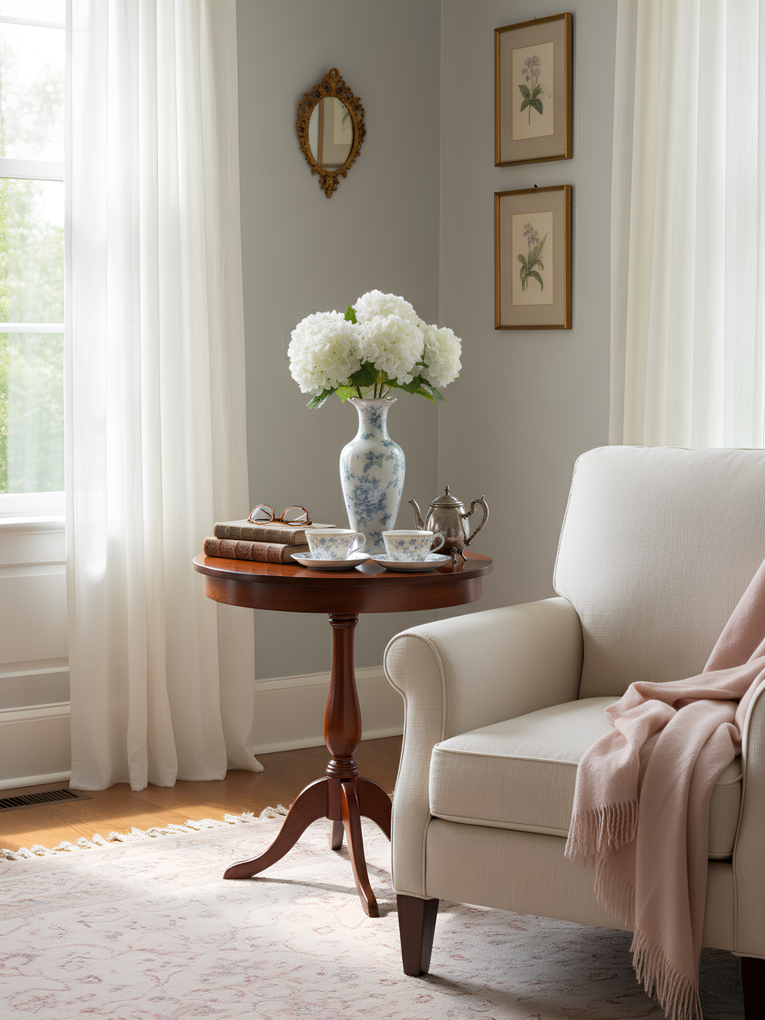 Hortensia Amaranton de 21" con tacto real - Blanca