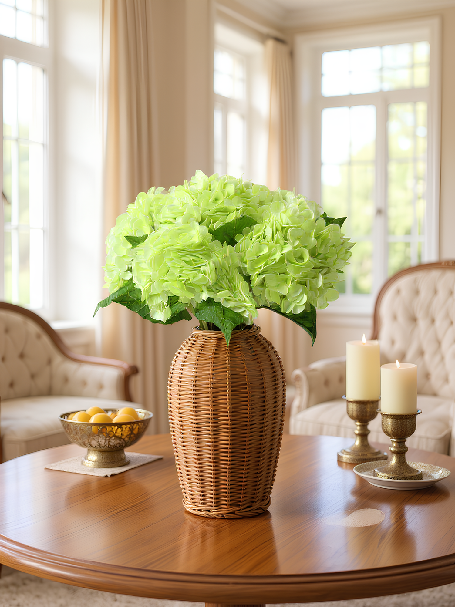 Hortensia Amaranton de 21" con tacto real - Verde claro