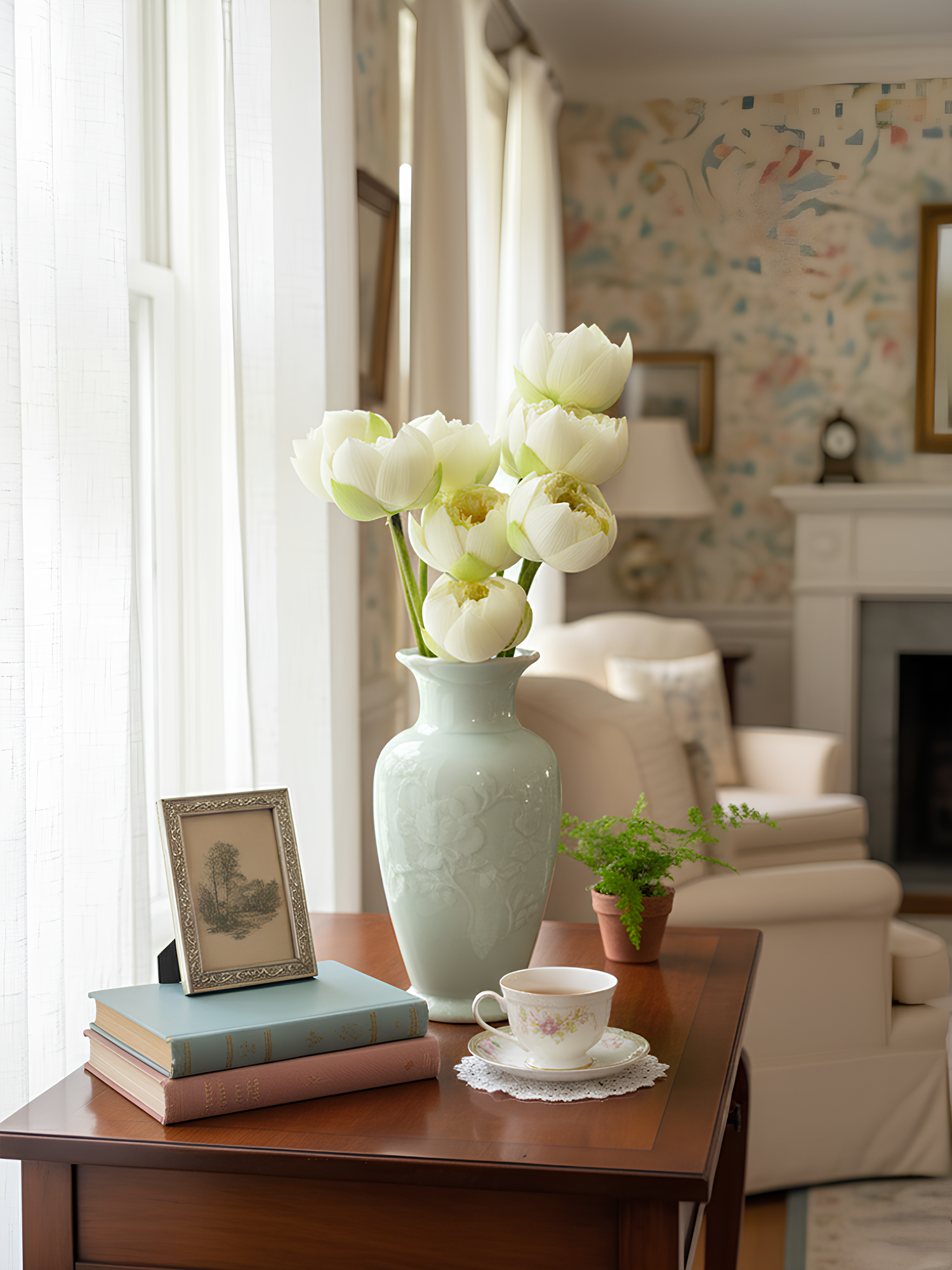 Amaranton 26" Flor de loto de tacto real - Blanco