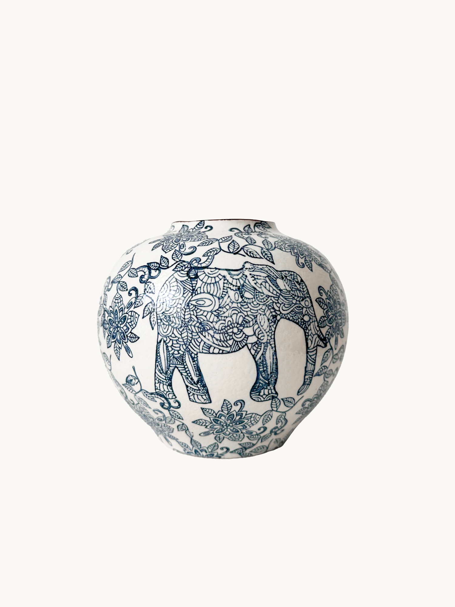 Amaranton™ 7" Blue & White Elephant Ginger Jar