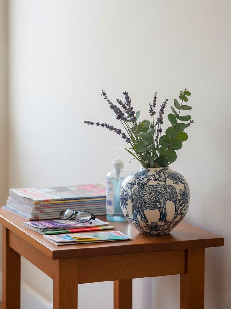 Amaranton™ 7" Blue & White Elephant Ginger Jar