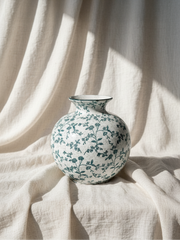 Round Floral Ceramic Vase - Wide Mouth