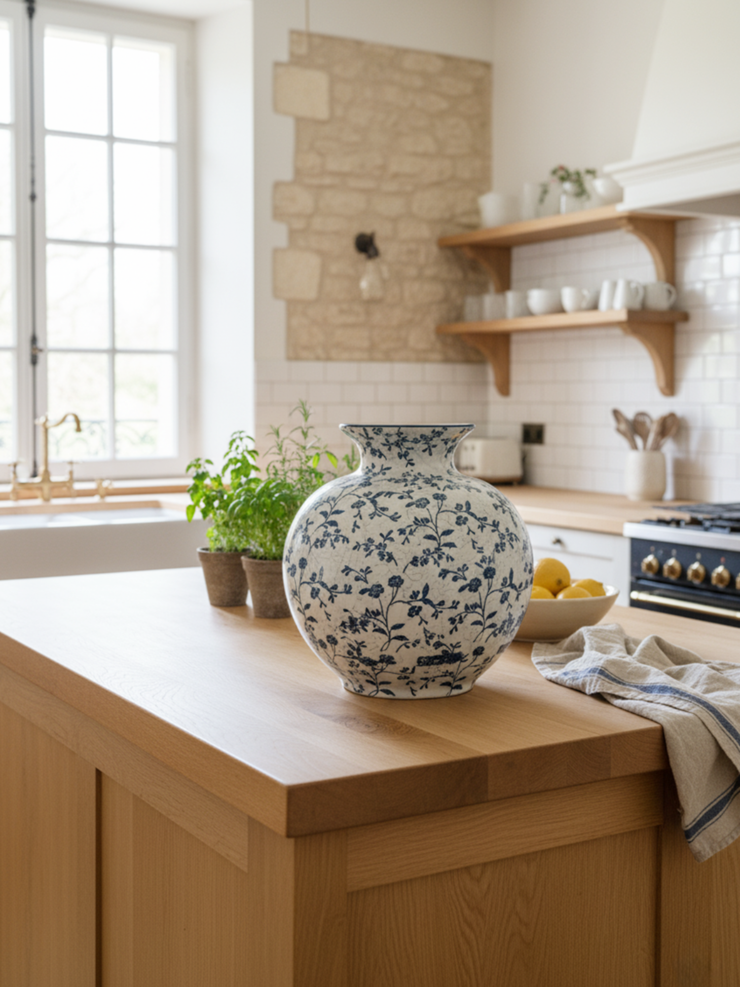 Round Floral Ceramic Vase - Wide Mouth