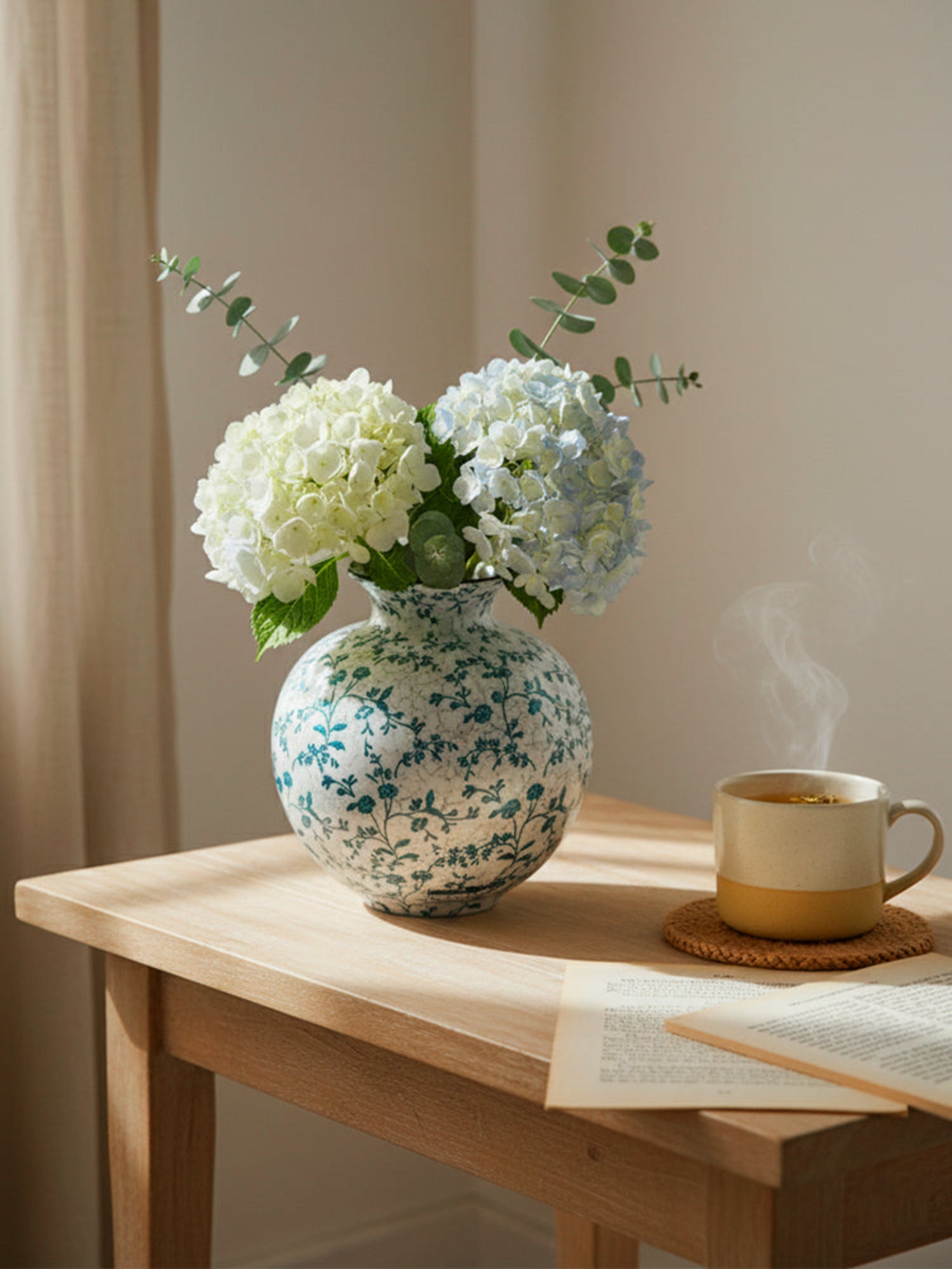Round Floral Ceramic Vase - Wide Mouth
