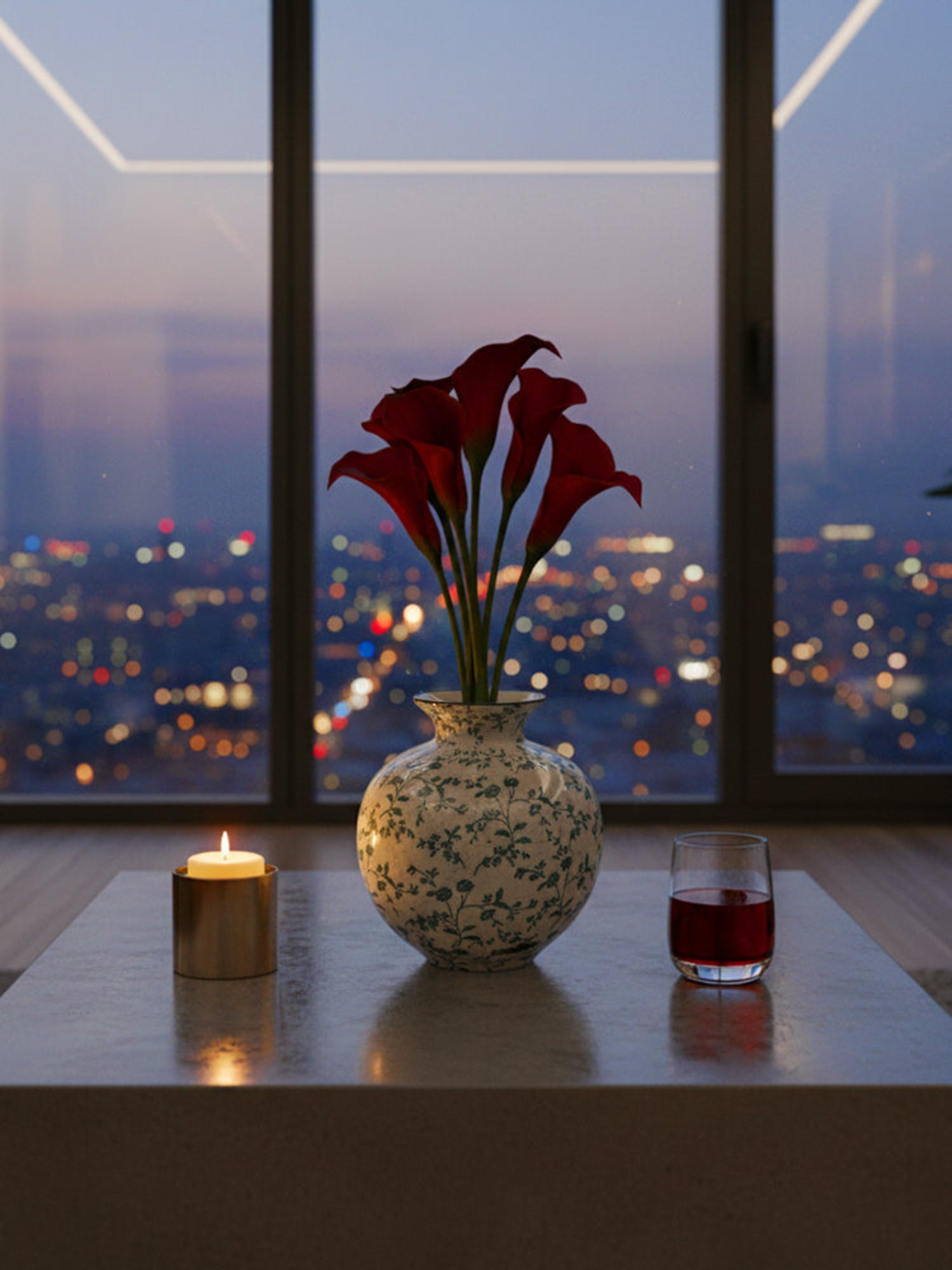 Round Floral Ceramic Vase - Wide Mouth