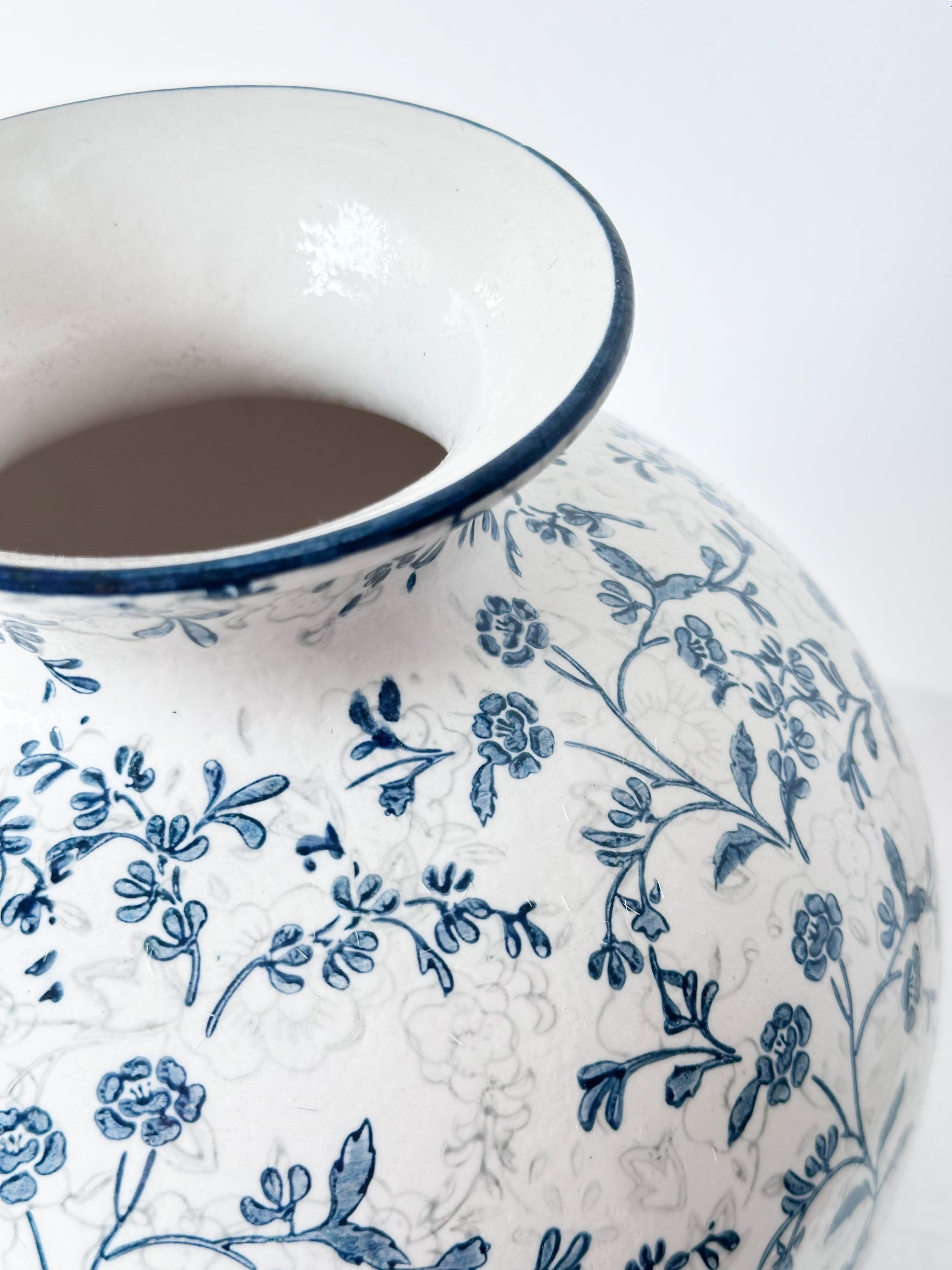 Round Floral Ceramic Vase - Wide Mouth