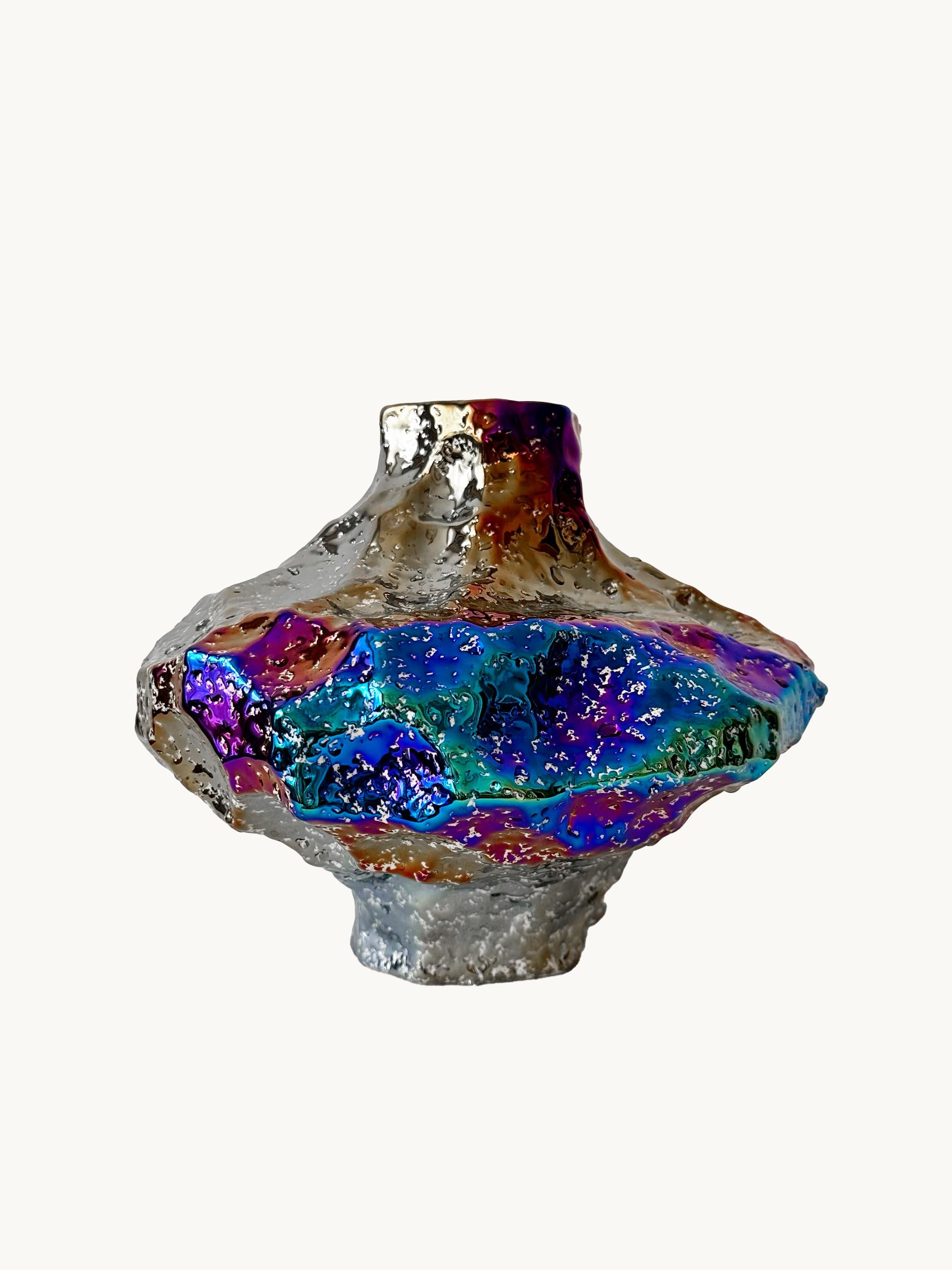 Artisanal Metallic Geode Vase - Colorful Stoneware