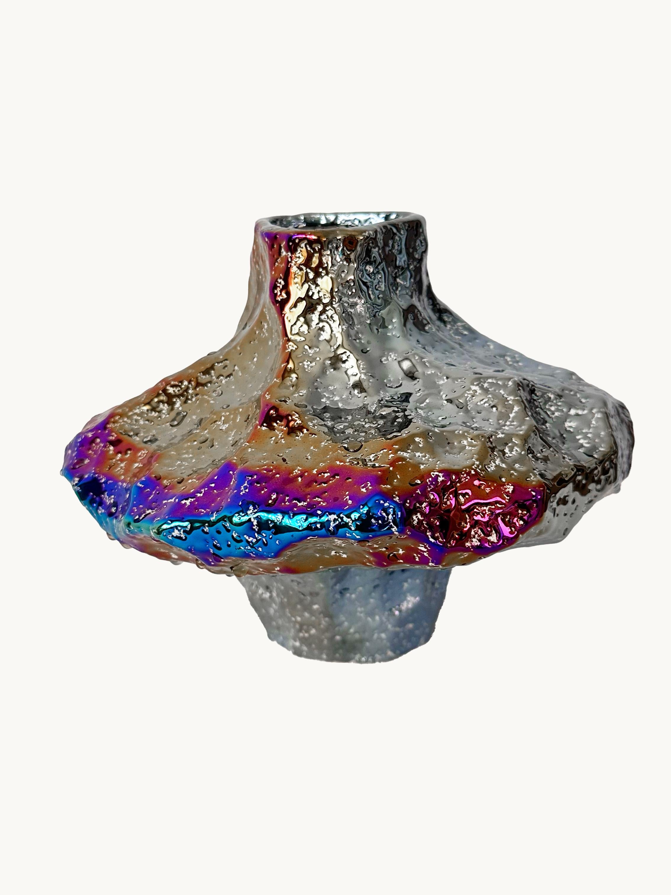 Artisanal Metallic Geode Vase - Colorful Stoneware