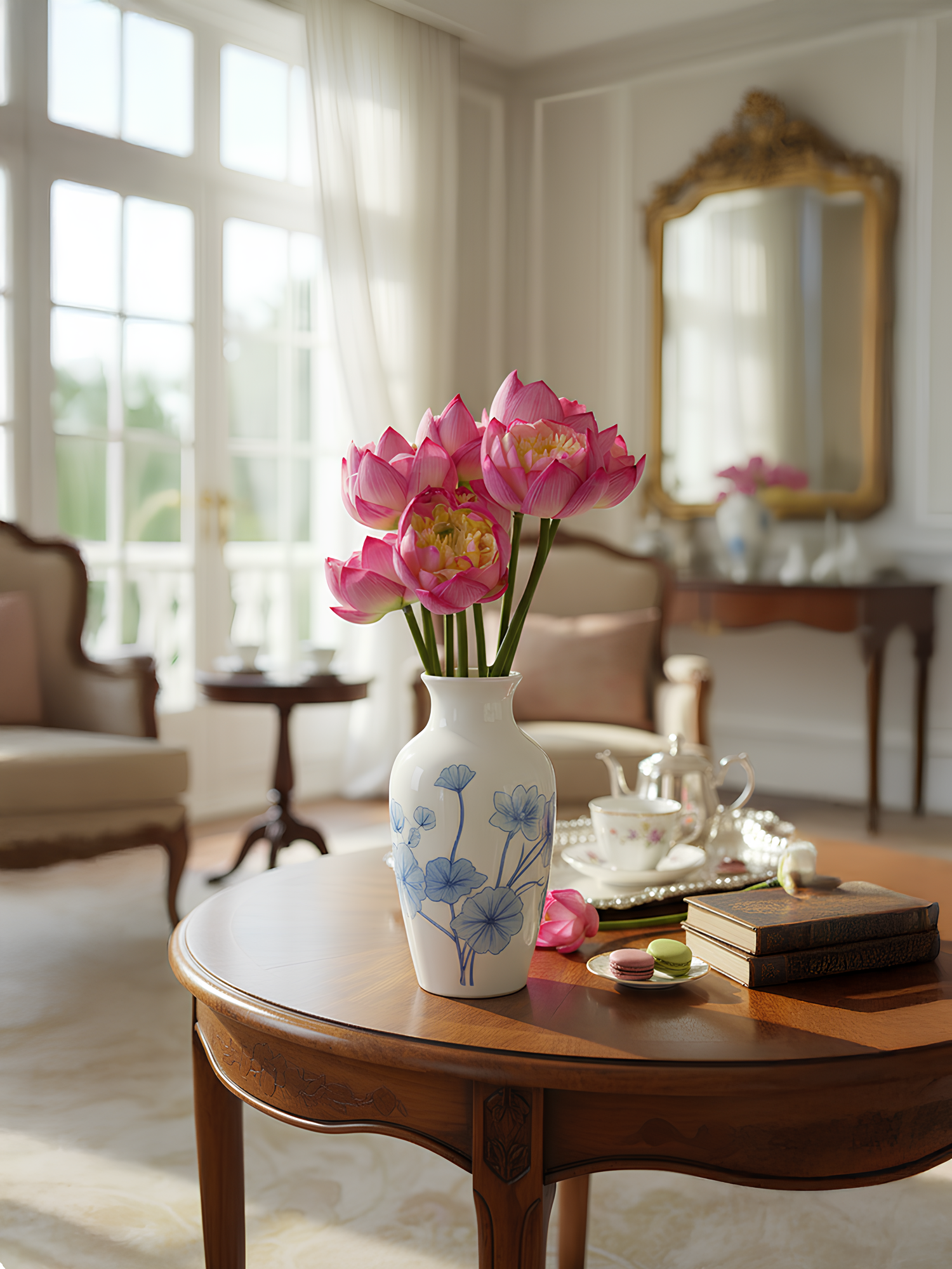 Amaranton 25.6" Flor de loto de tacto real - Rosa