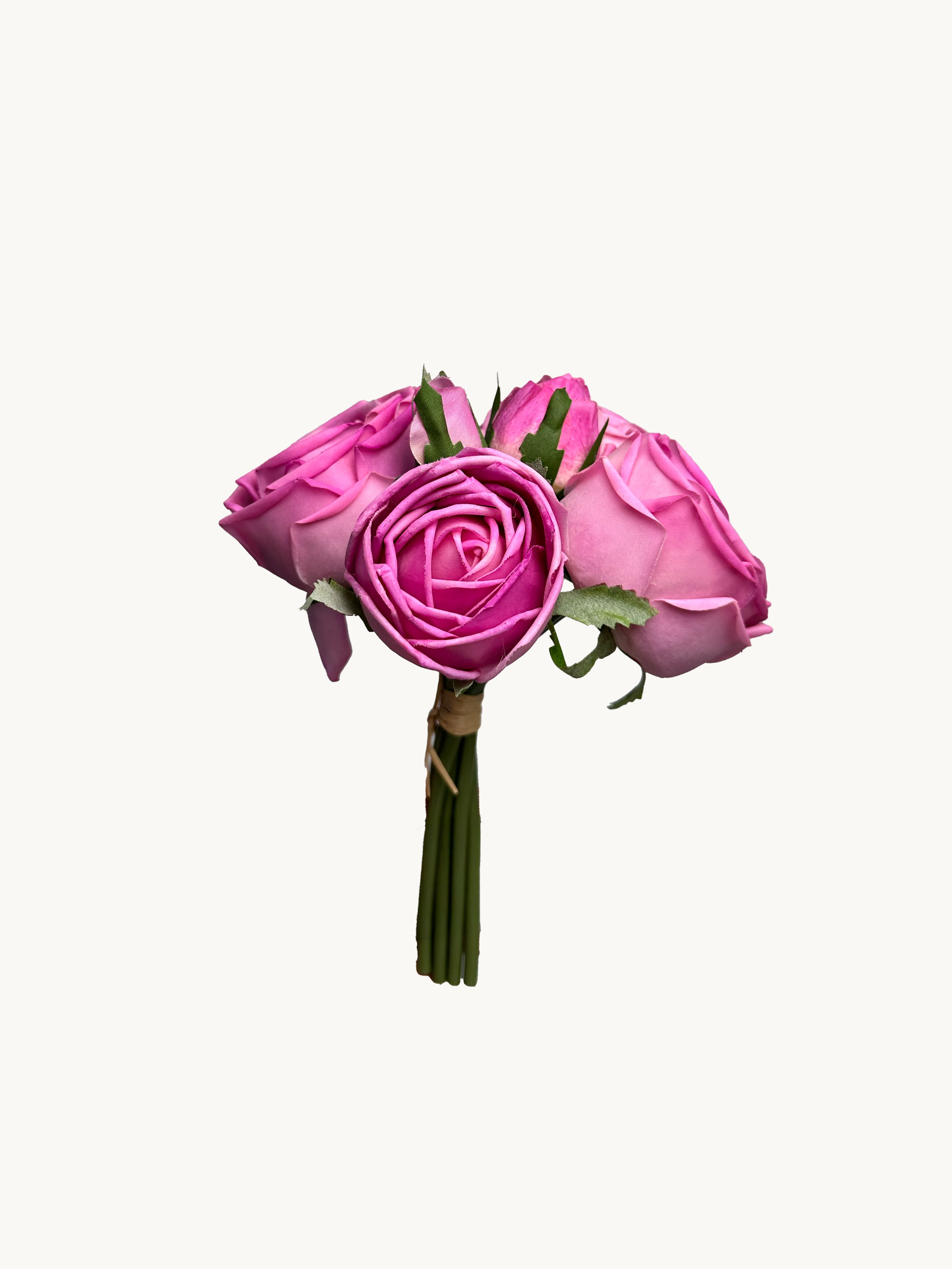 Amaranton 8" Real touch Bundle of 6 Cabbage Rose Stems - Fuchsia