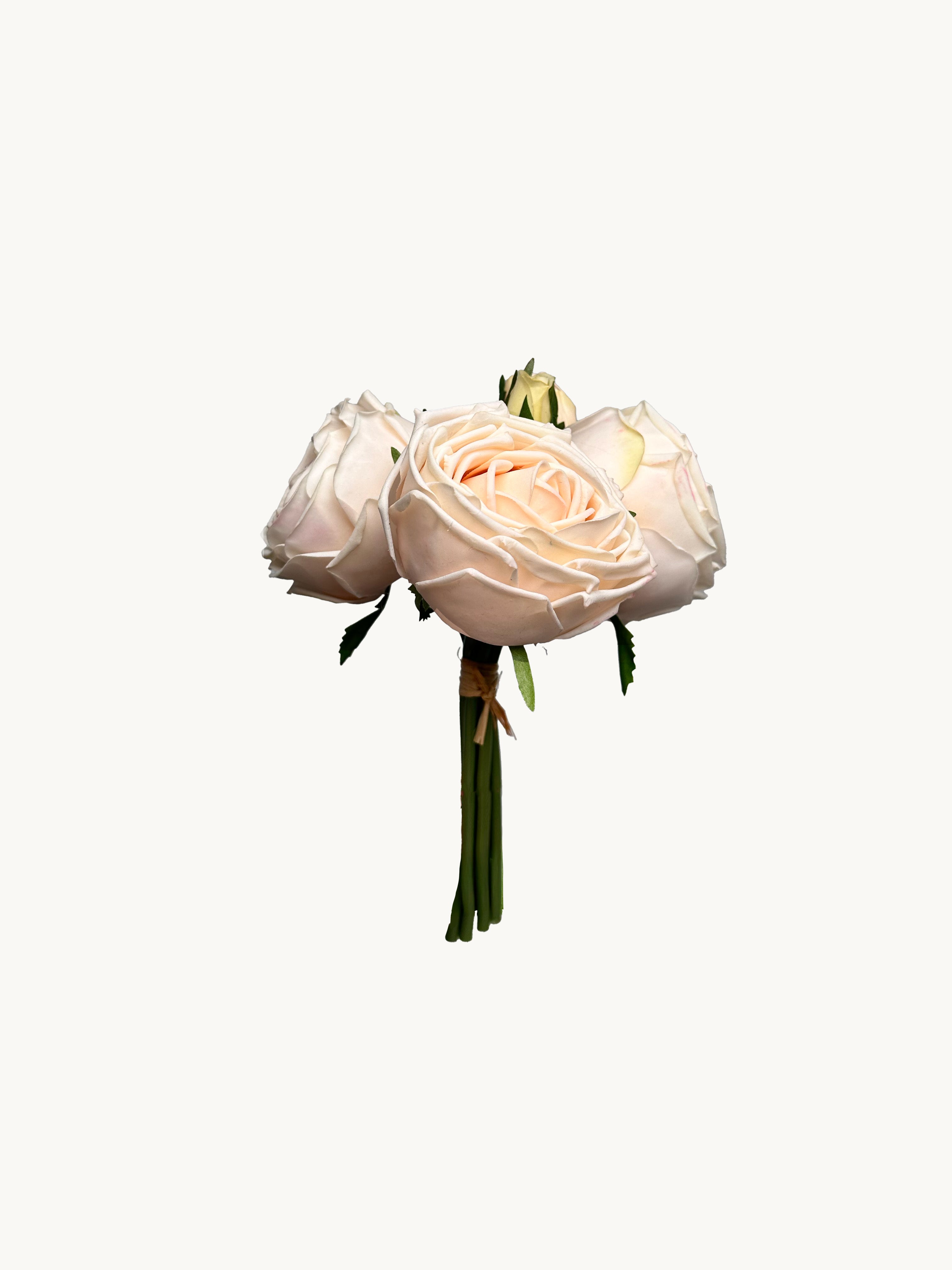Amaranton 8" Real touch Bundle of 6 Cabbage Rose Stems - Champagne