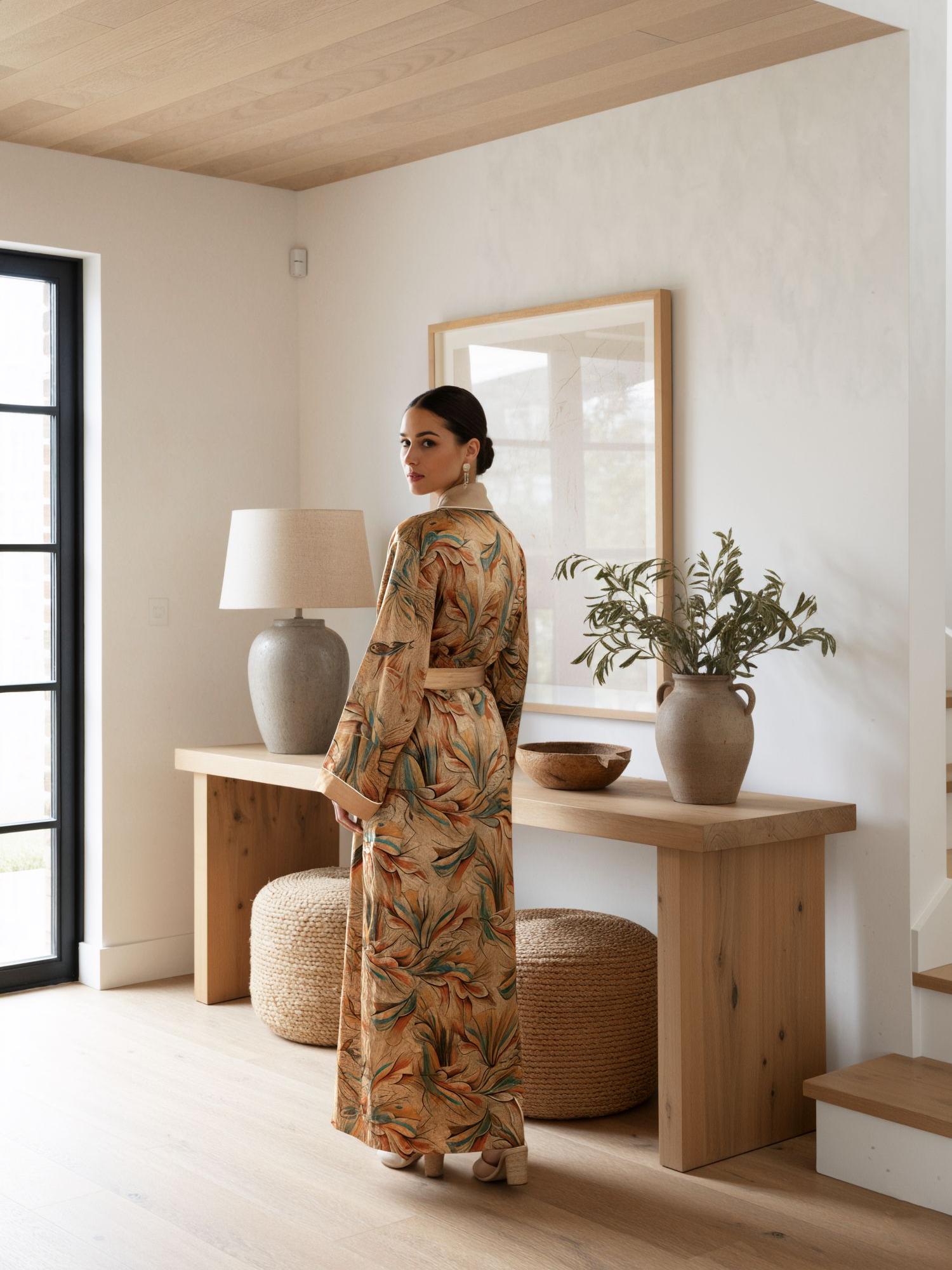 Luxury Floral™ | Velvet Long Robe Morning Loungewear - khaki