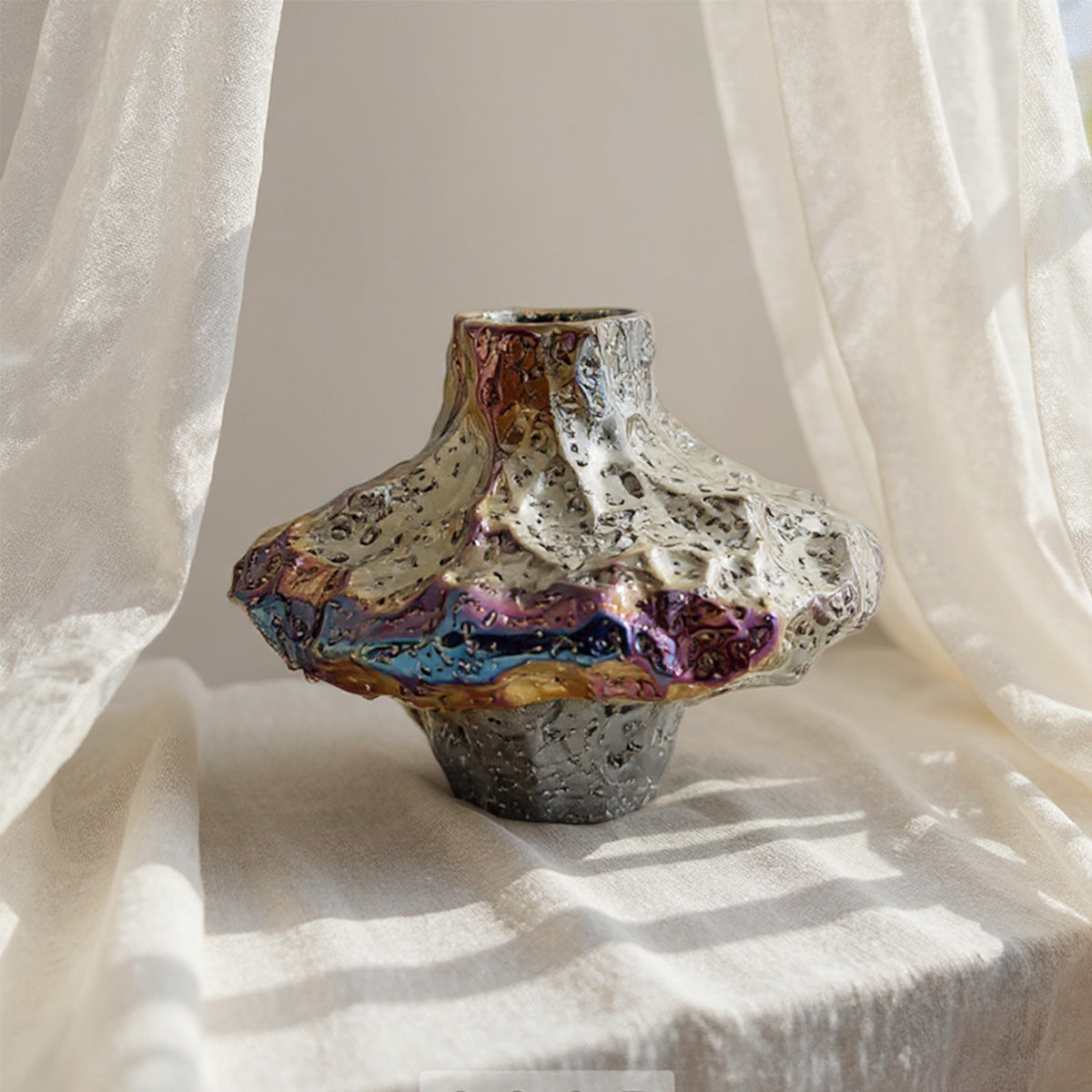 Artisanal Metallic Geode Vase - Colorful Stoneware