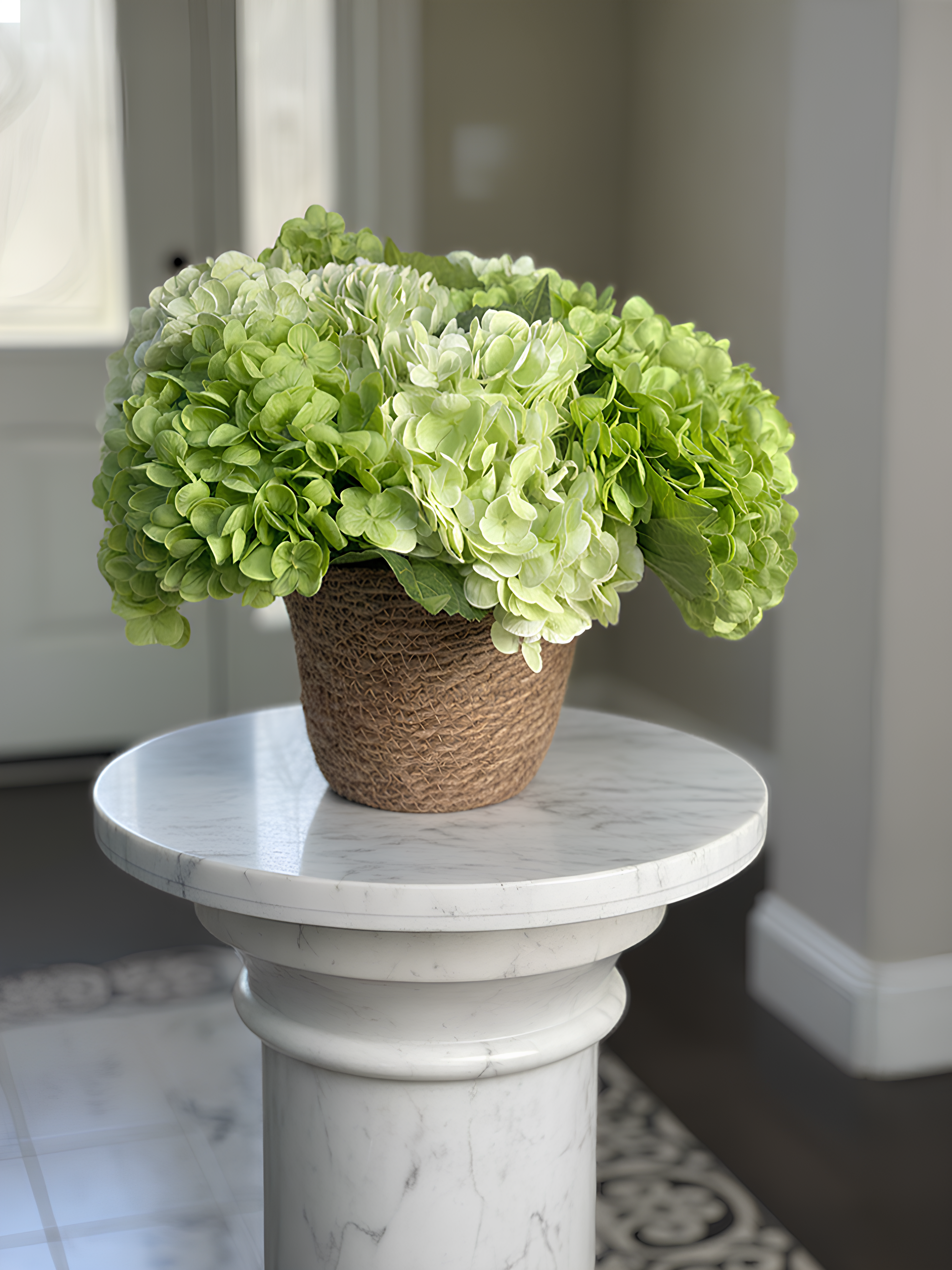 6 Stems Artificial Hydrangea Bouquet with Basket