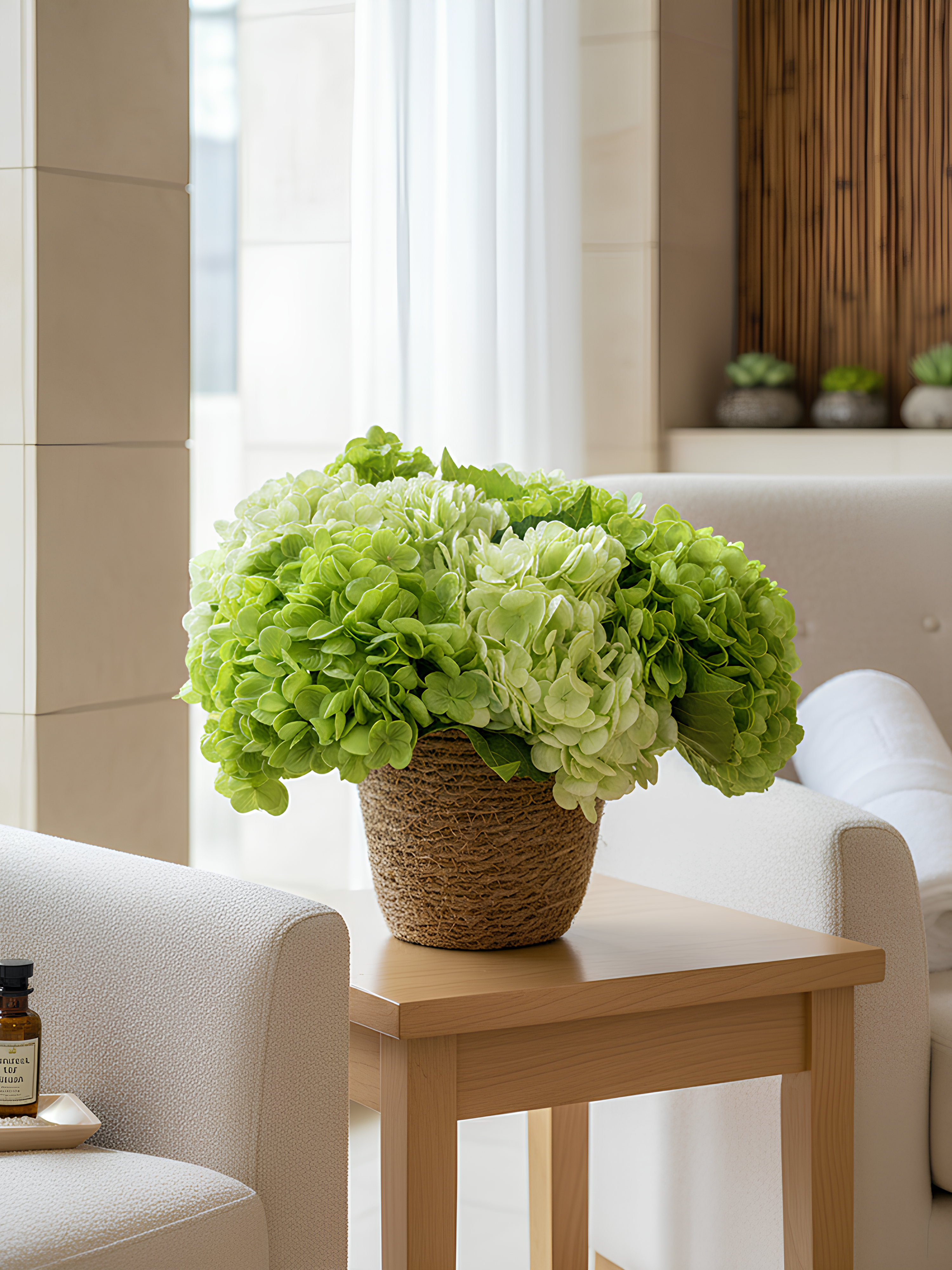 6 Stems Artificial Hydrangea Bouquet with Basket