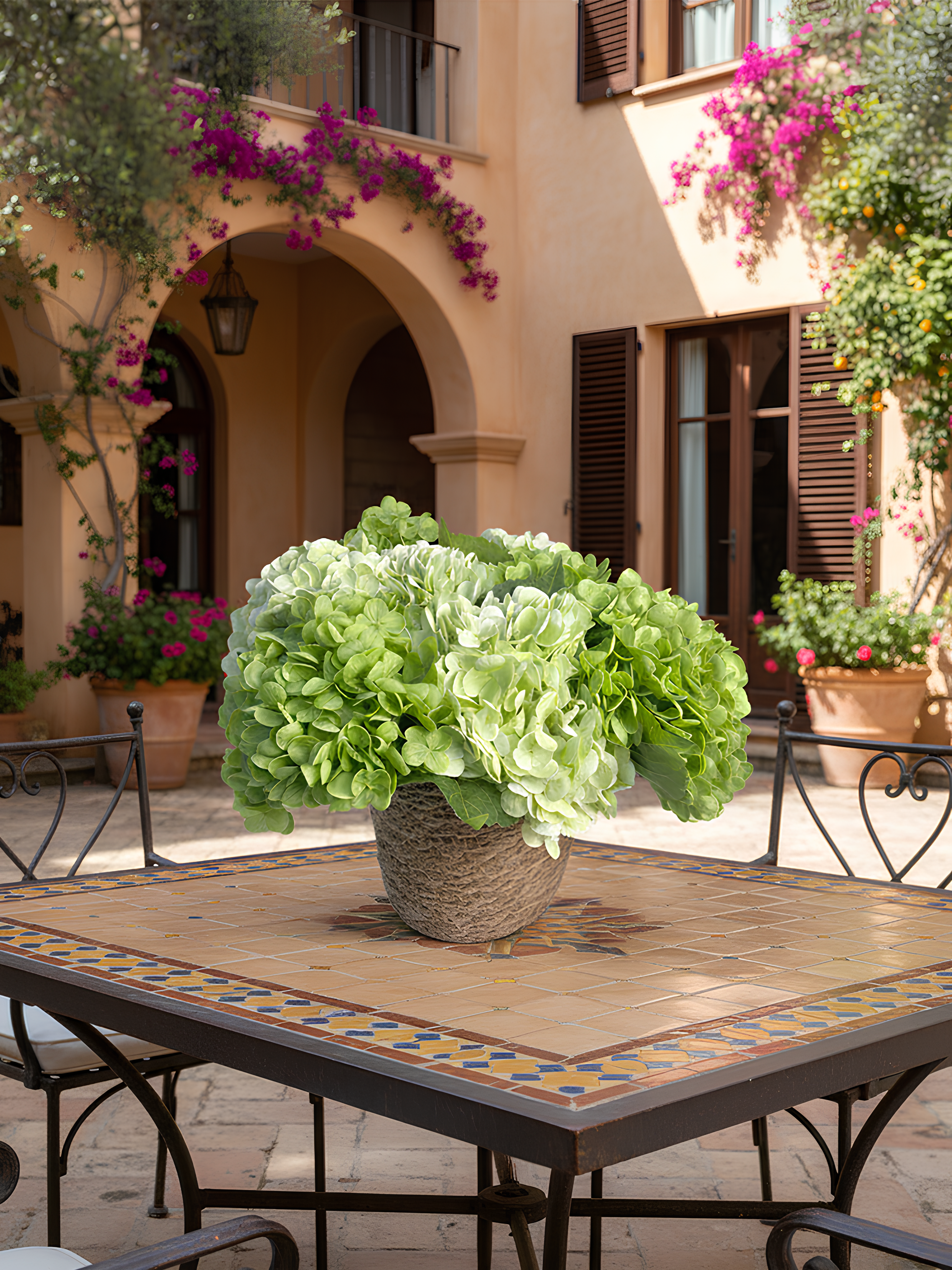 6 Stems Artificial Hydrangea Bouquet with Basket