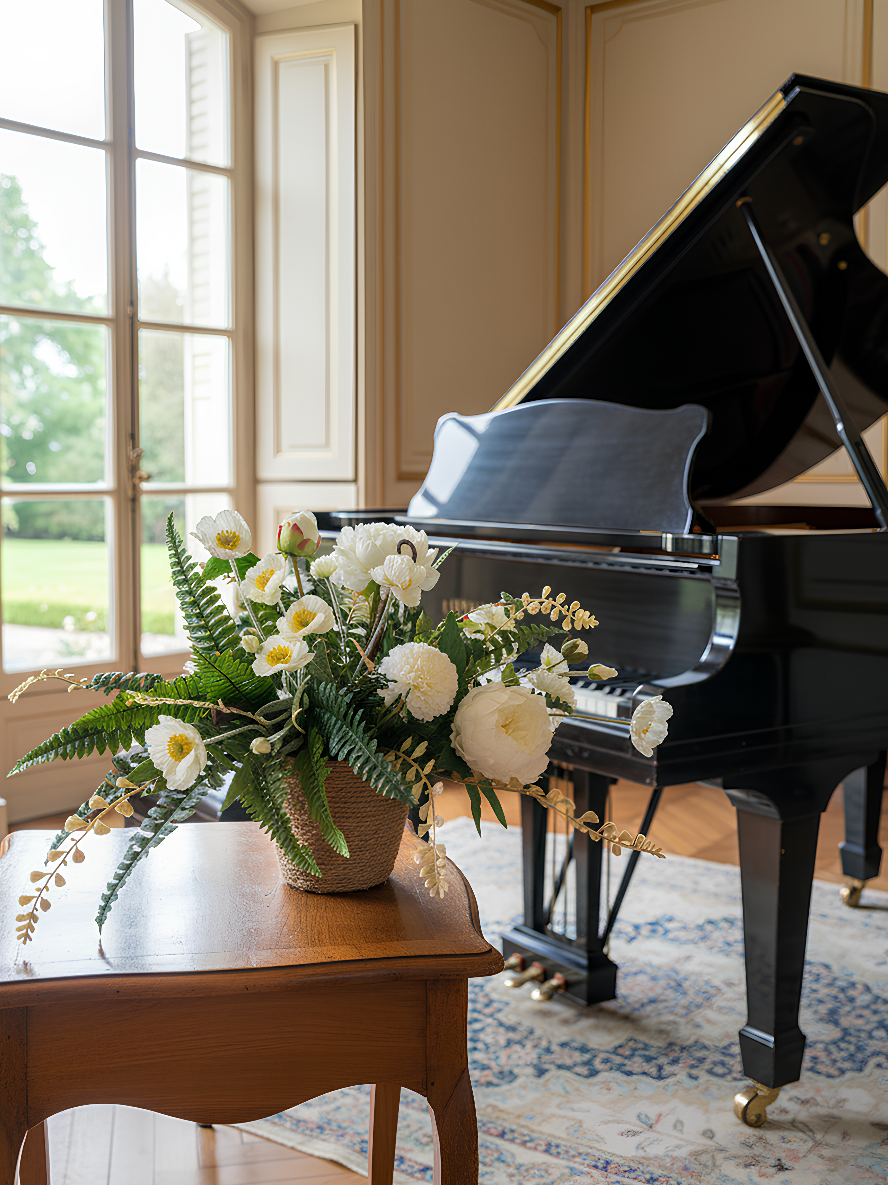 Elegant White Artificial Flower Arrangement with Basket