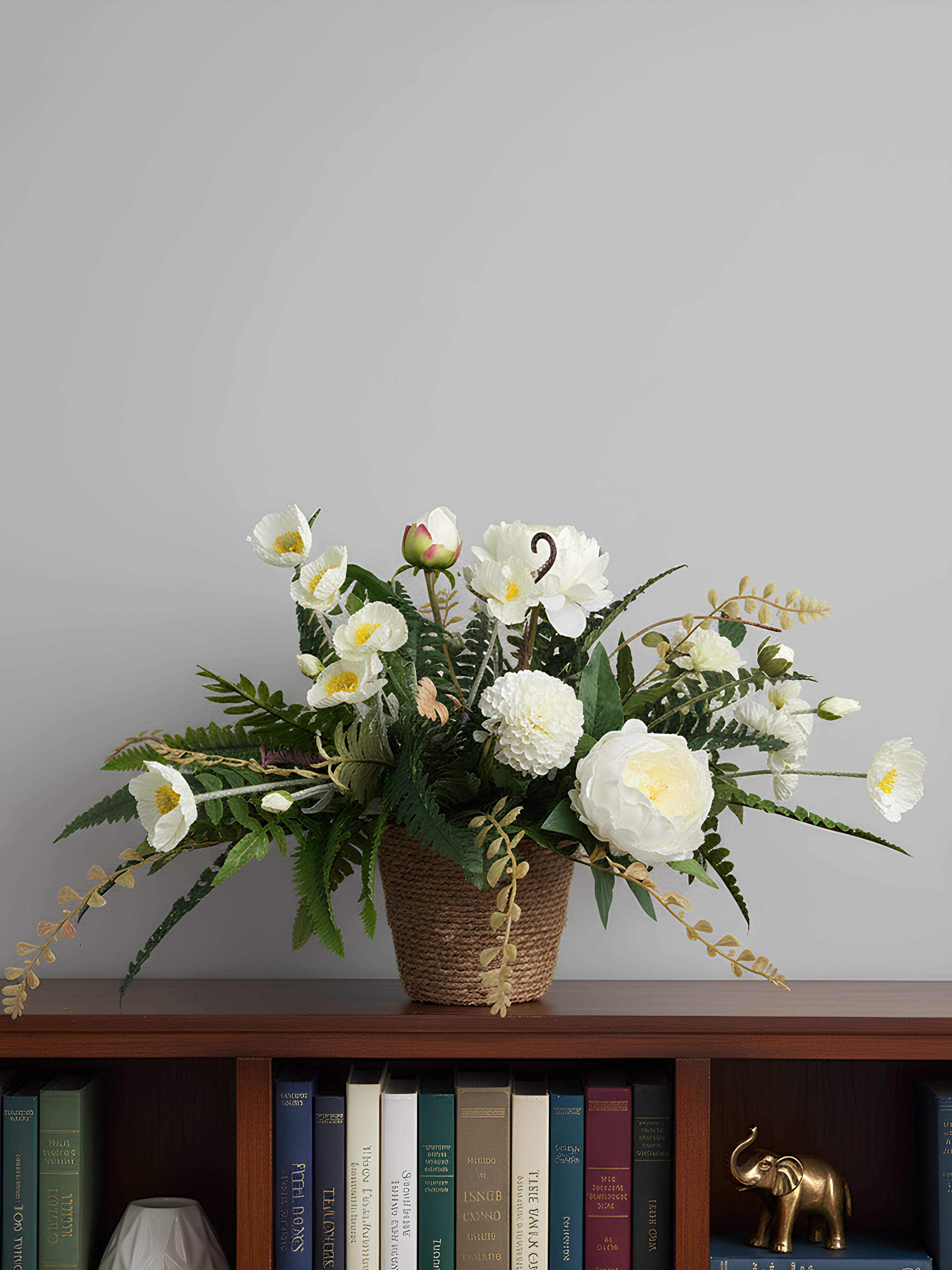 Elegant White Artificial Flower Arrangement with Basket