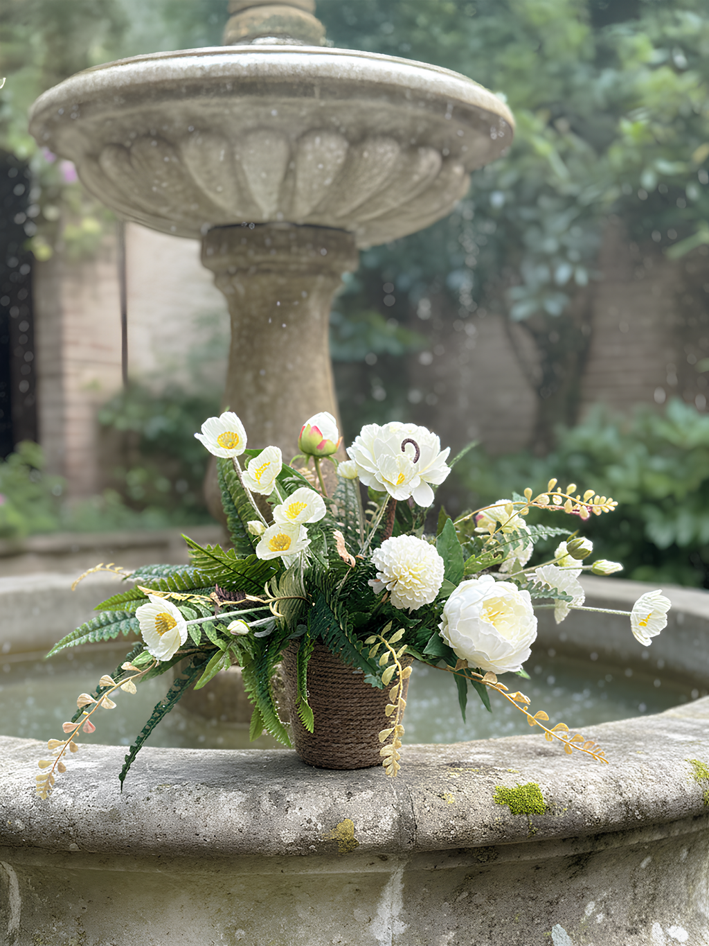 Elegant White Artificial Flower Arrangement with Basket