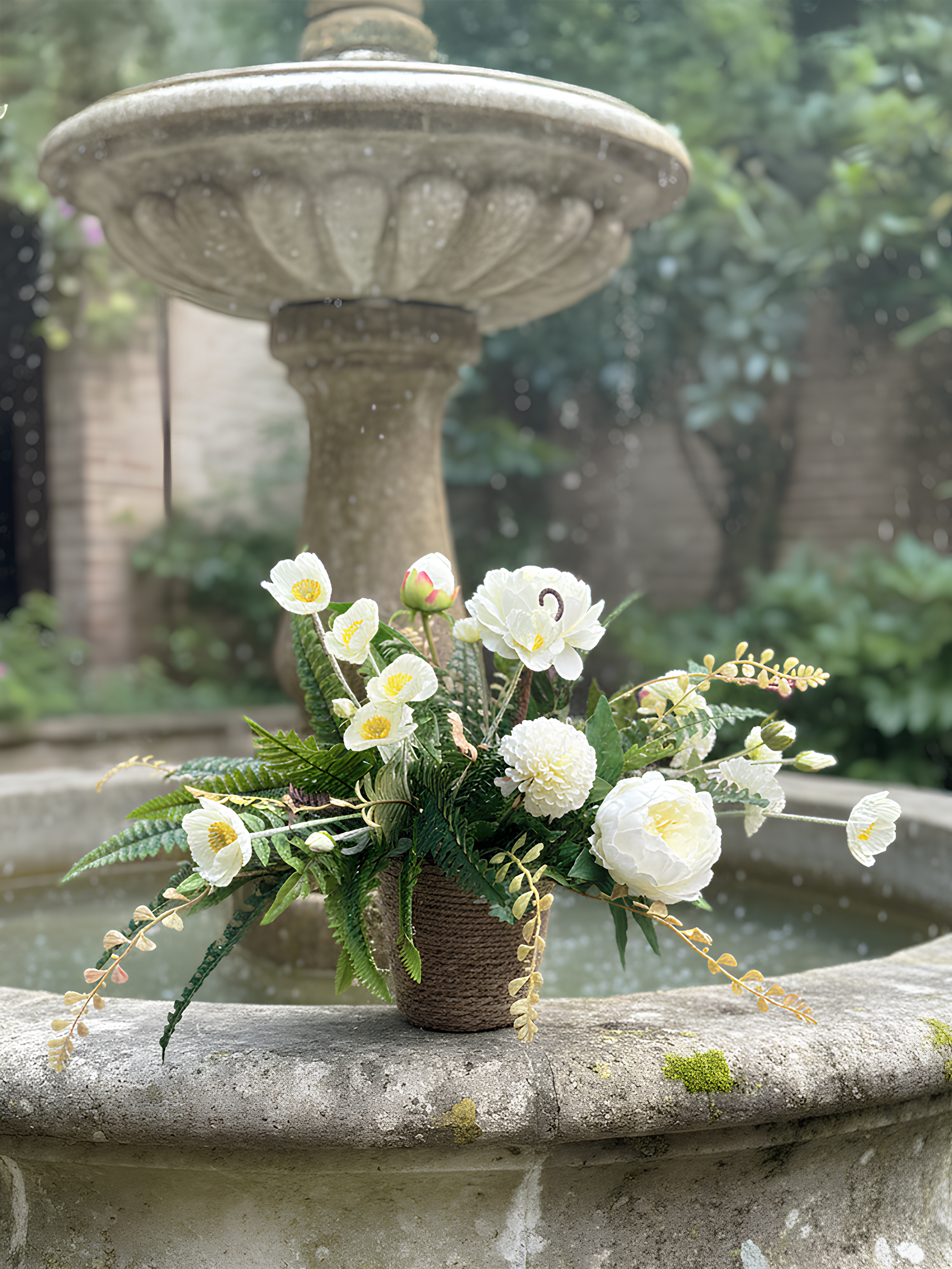 Elegant White Artificial Flower Arrangement with Basket